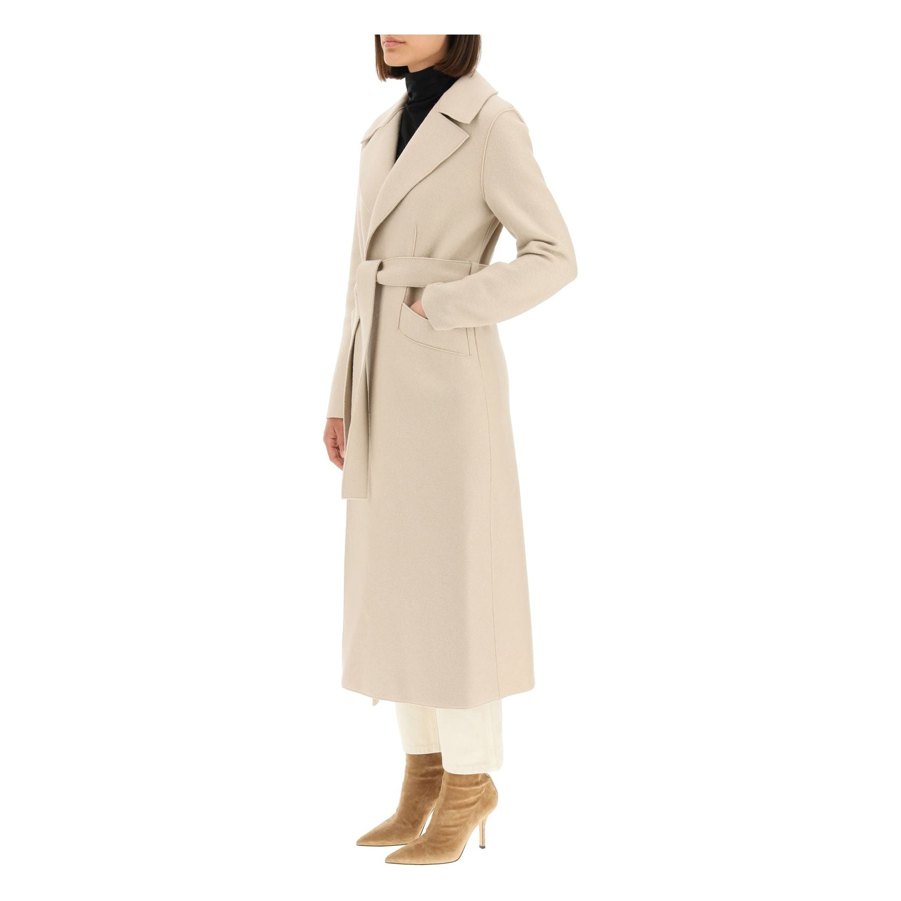 Long Pressed Wool Belted Coat