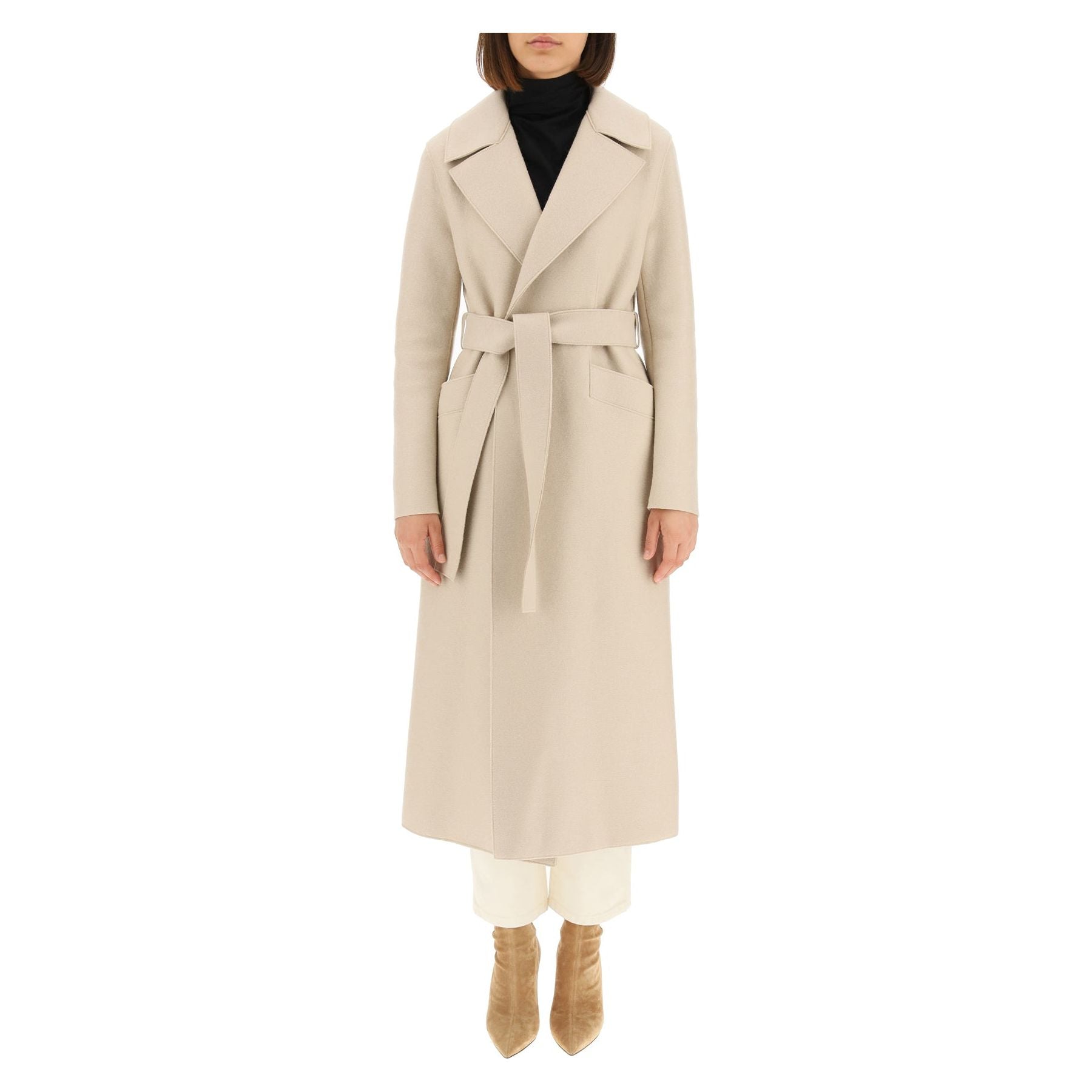 Long Pressed Wool Belted Coat