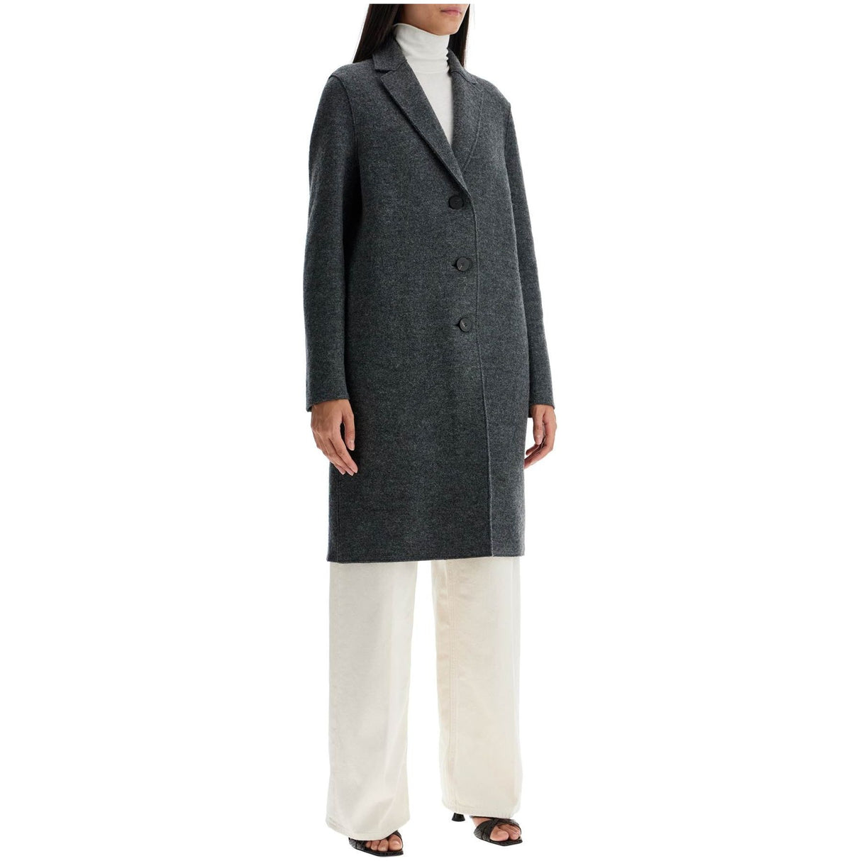 Single-breasted Wool Coat In Boiled