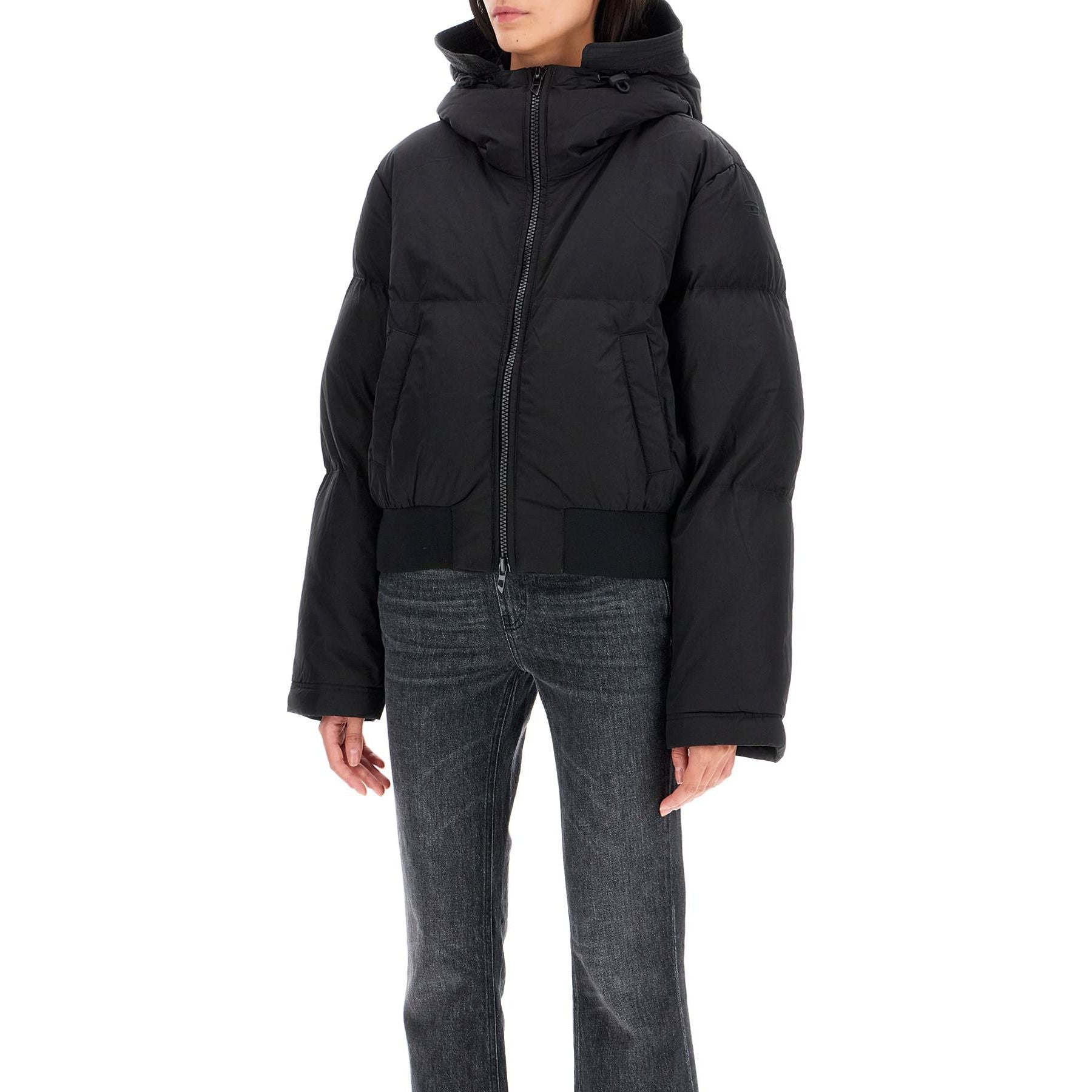 Nylon Crinkle Hooded Down Jacket