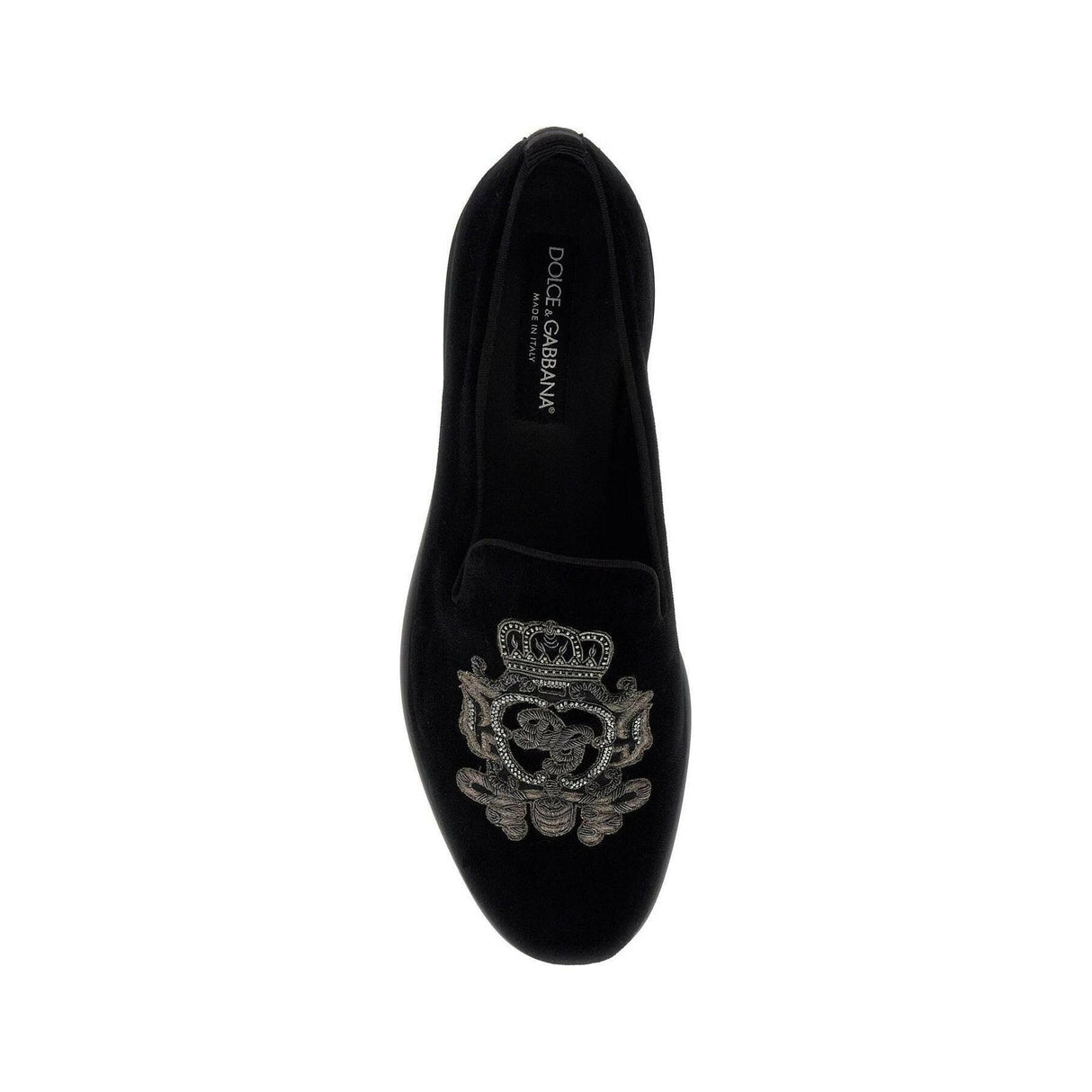 Coats of Arms Embroidered Velvet Slippers.