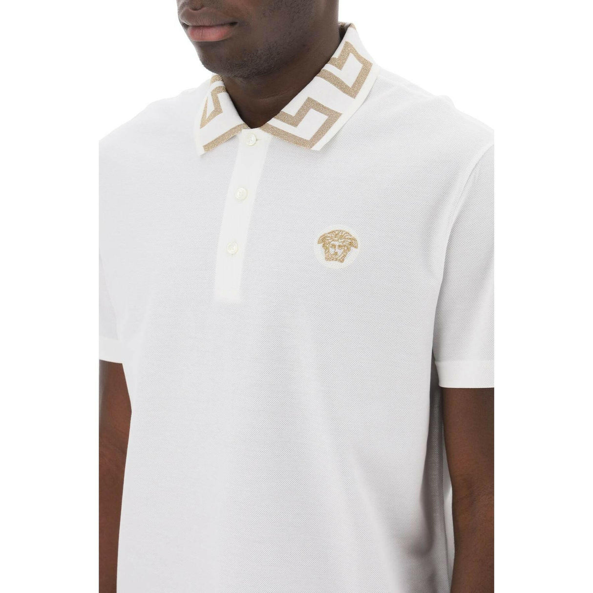 Greca Collar Cotton Piqué Polo Shirt.