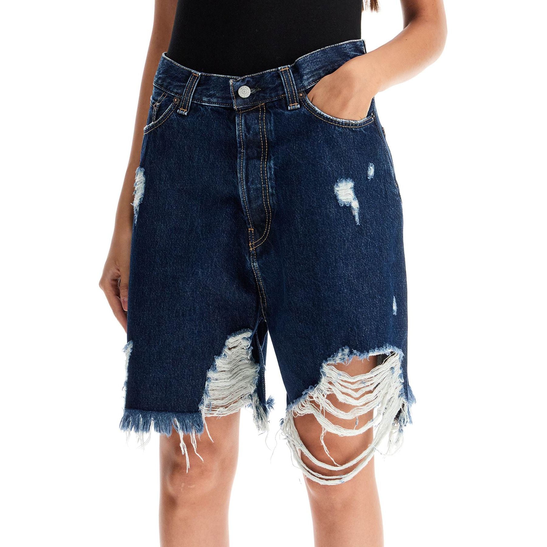 Denim Destroyed Bermuda Shorts For