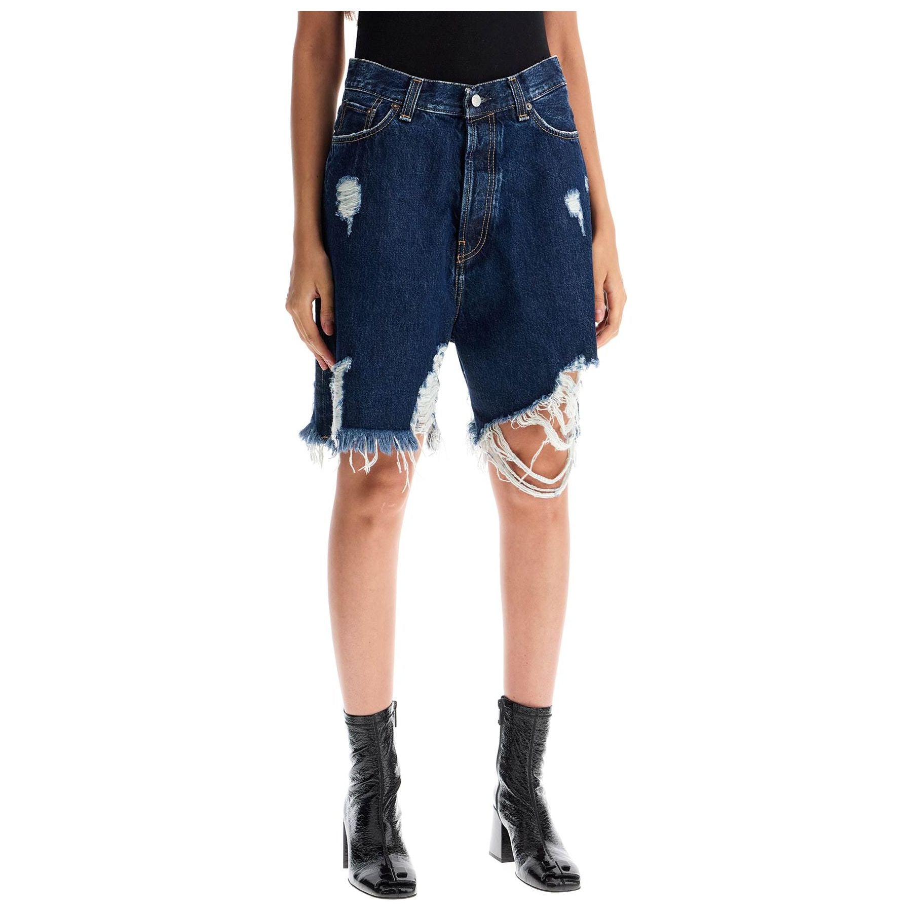 Denim Destroyed Bermuda Shorts For