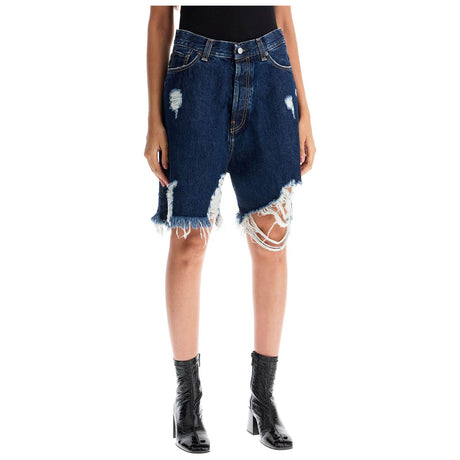 Denim Destroyed Bermuda Shorts For