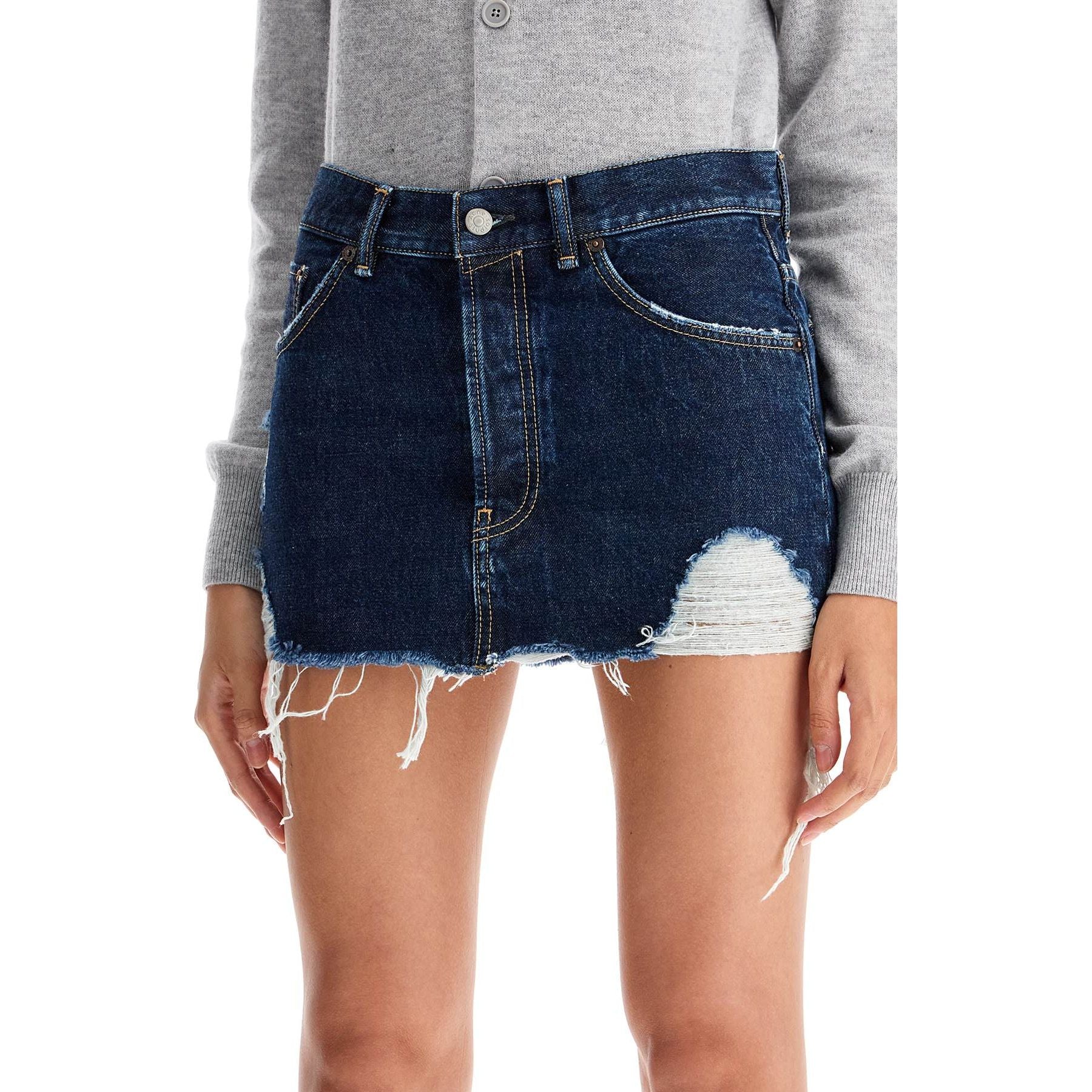 Macaria Distressed Organic Cotton Denim Skirt