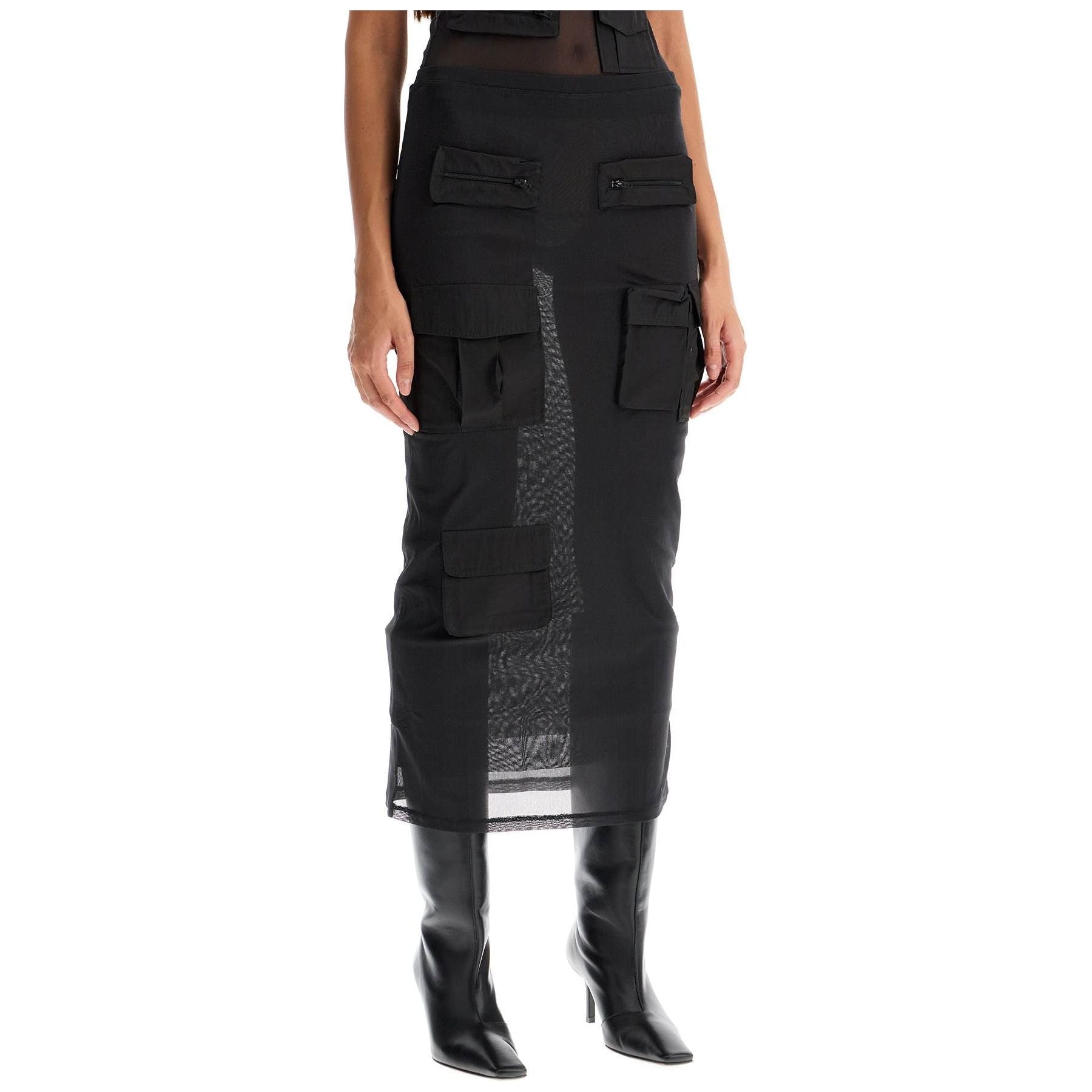 Mesh Cargo Midi Skirt With Pockets