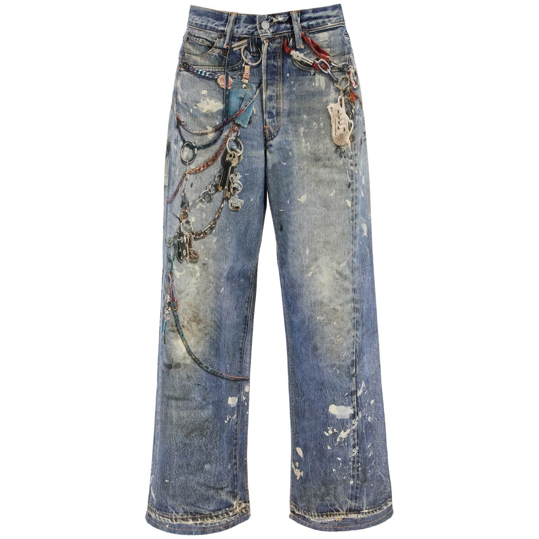 Printed Distressed Effect Jeans