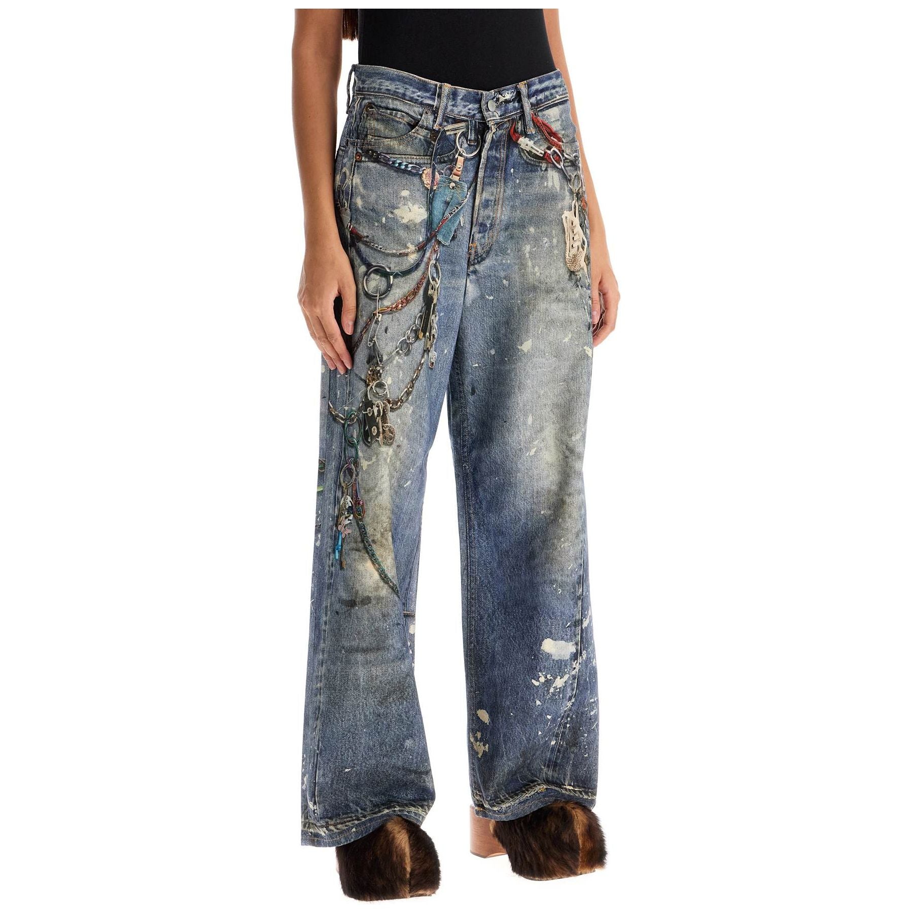 Printed Distressed Effect Jeans