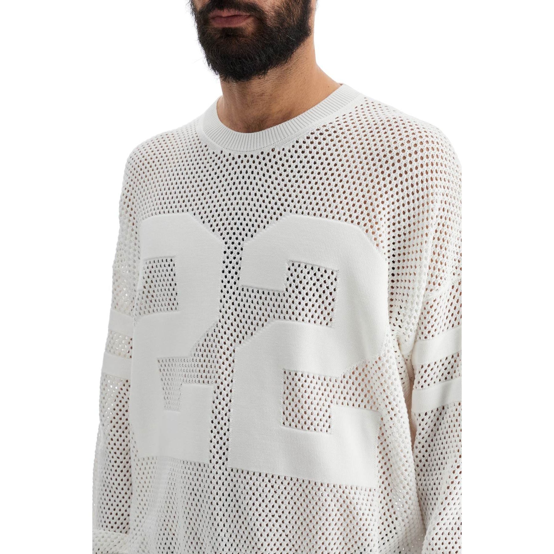 Neck Perforated Knit Sweater