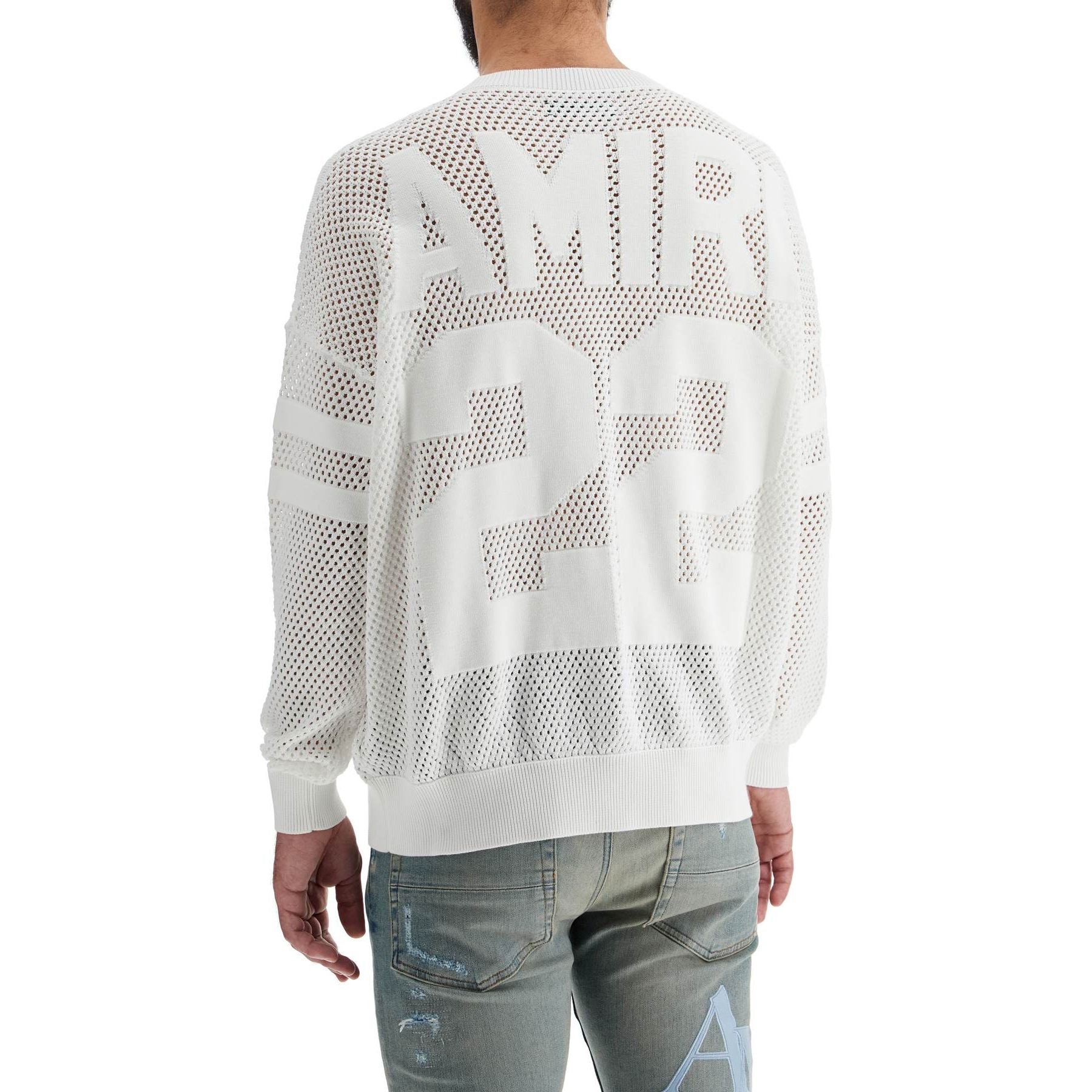 Neck Perforated Knit Sweater