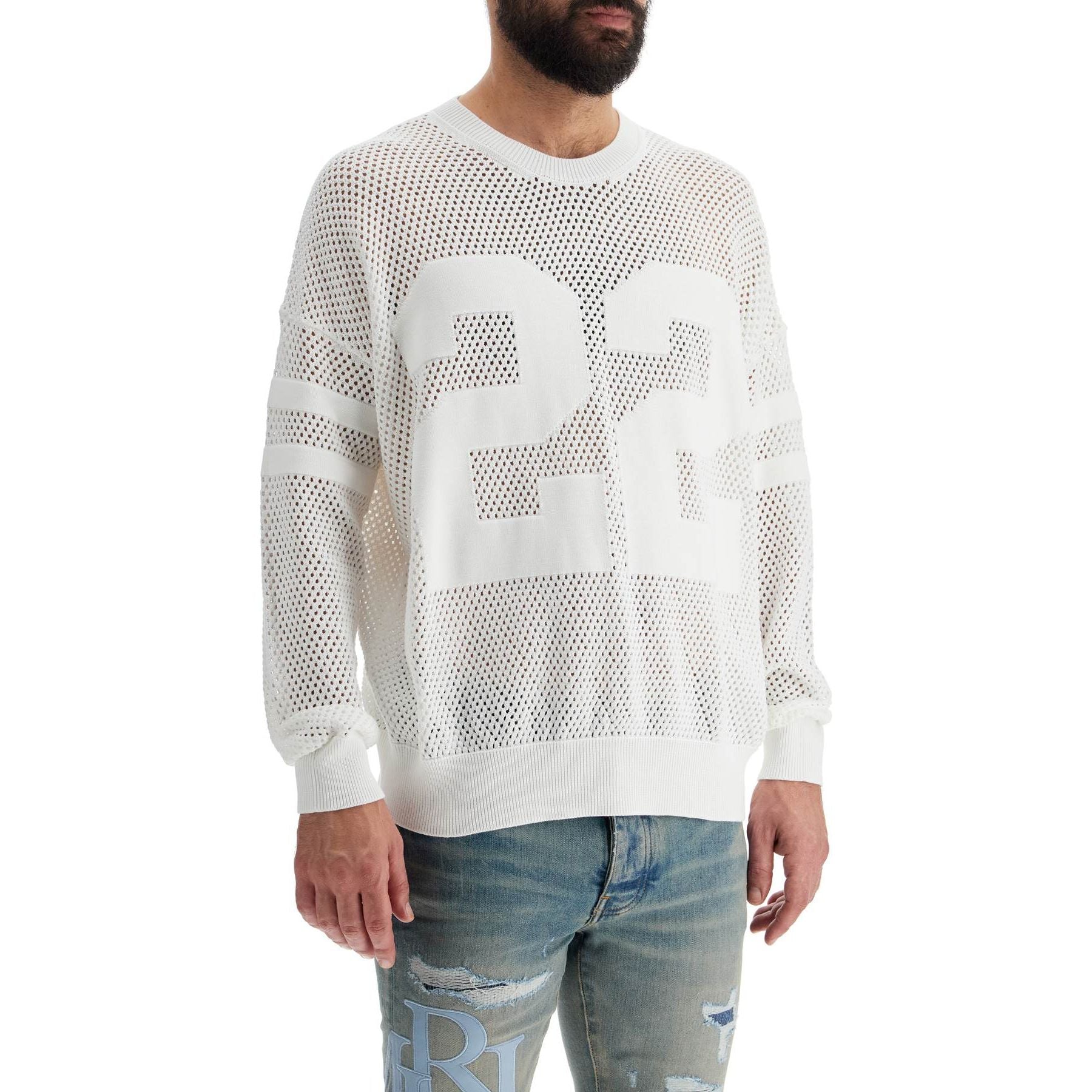 Neck Perforated Knit Sweater