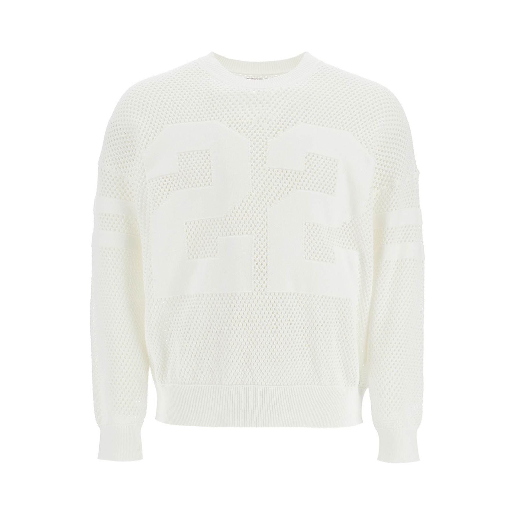 Neck Perforated Knit Sweater