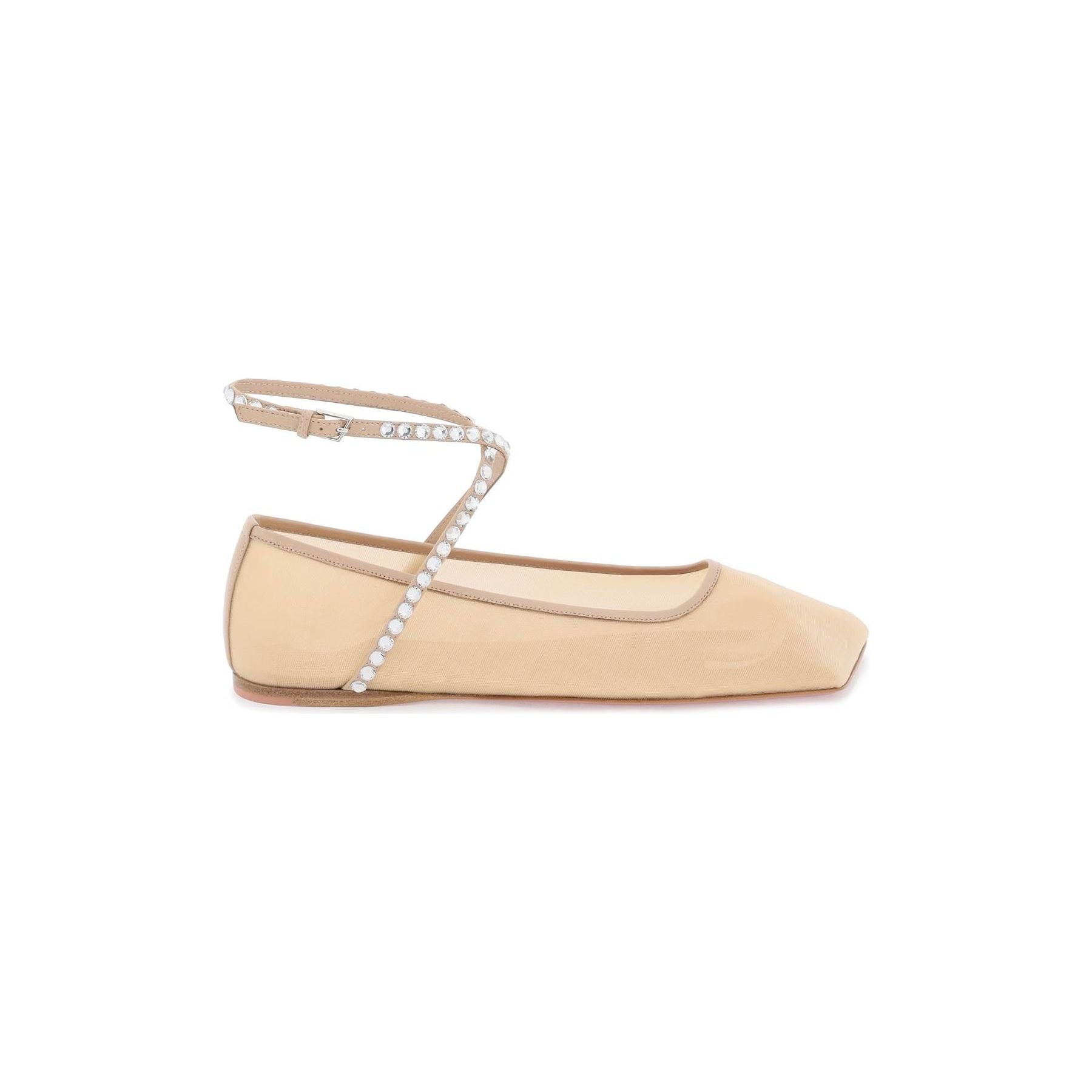 Ane Mesh Crystal Ankle-Strap Ballerina Flats