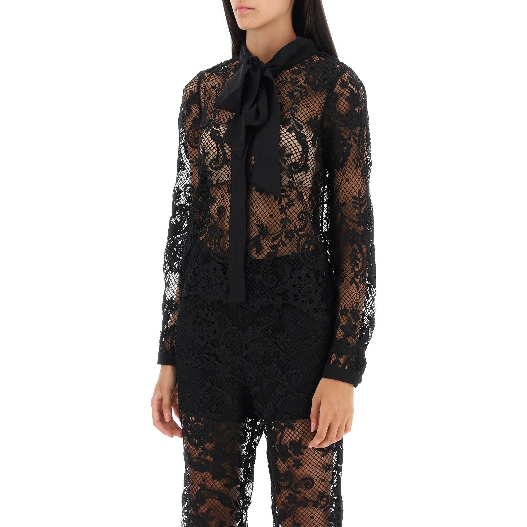 Pussy Bow Floral Lace Shirt