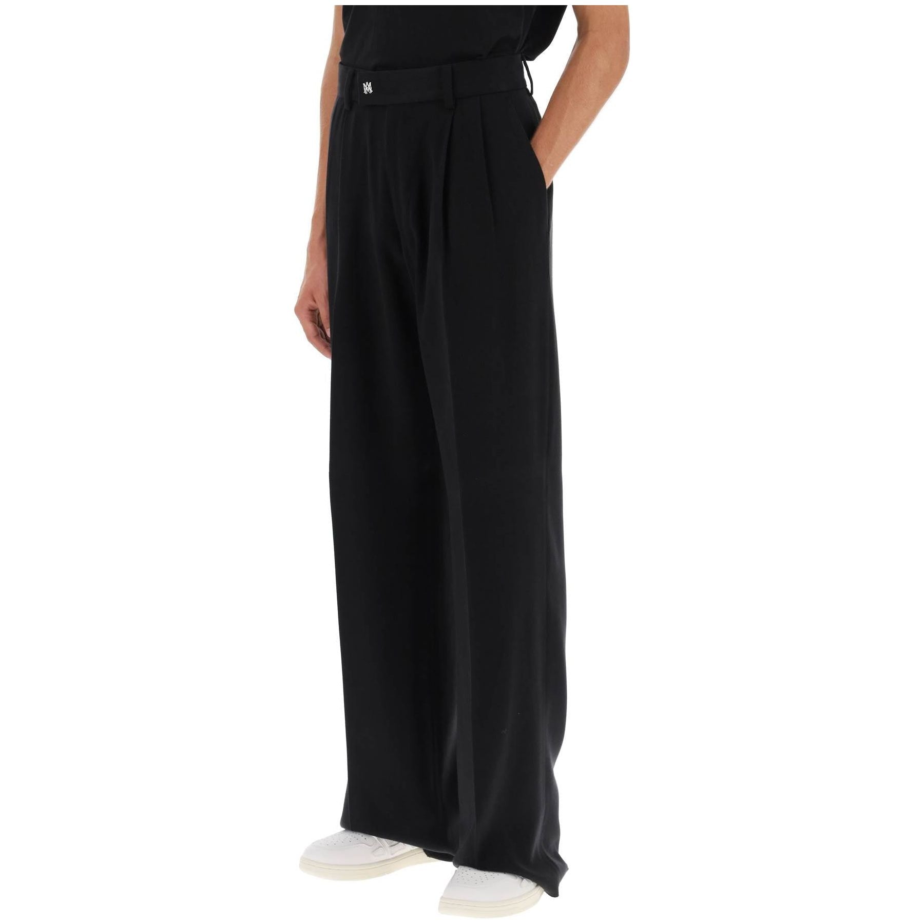 Viscose Twill Wide Leg Loose Pants with Front Pleats