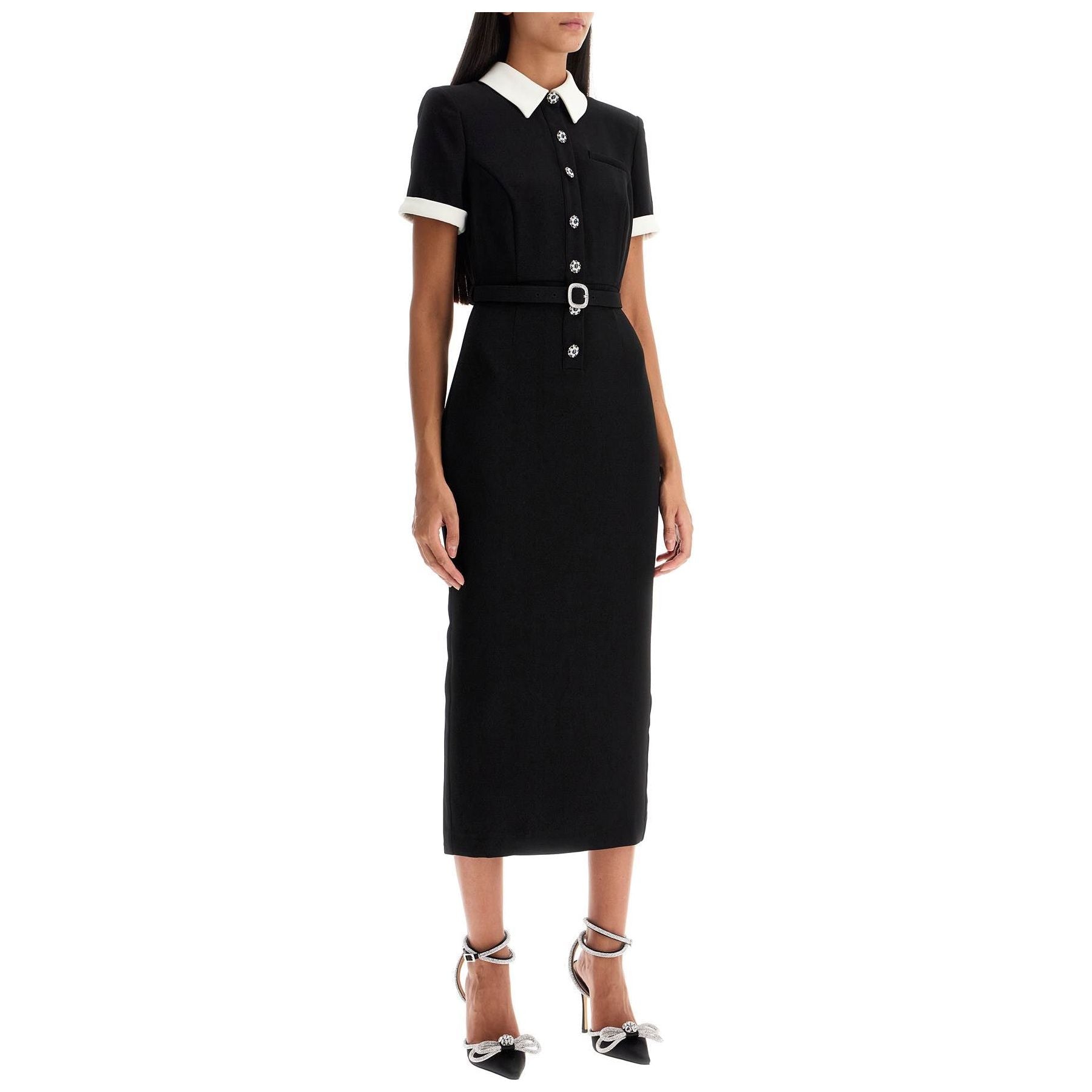 Midi Crepe Dress With Jewel Buttons