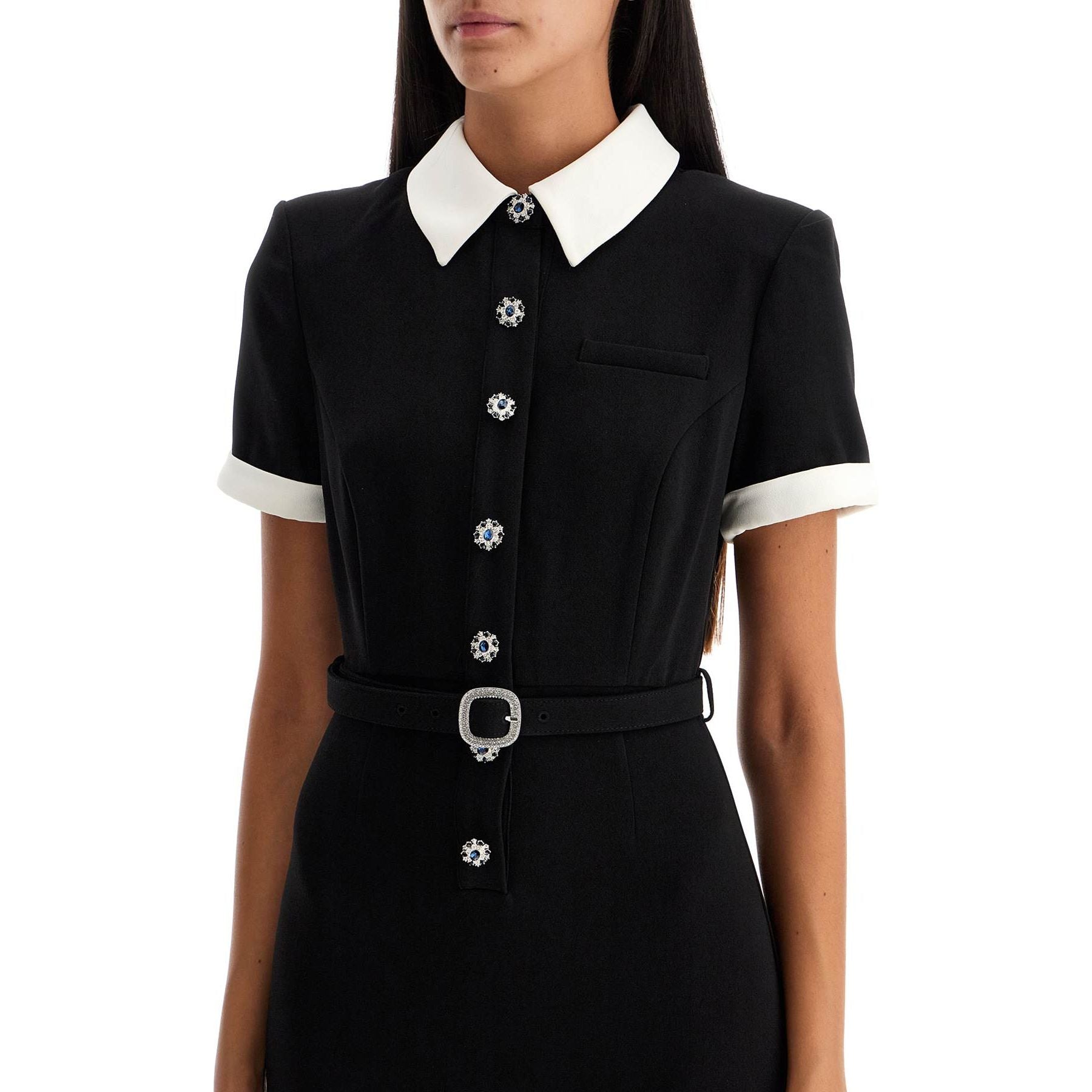 Midi Crepe Dress With Jewel Buttons