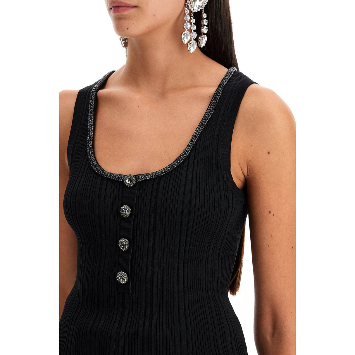 Crystal Embellished Ribbed Tank Top