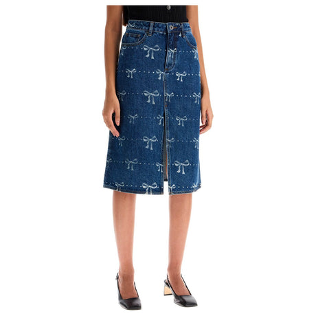 Denim Skirt With Bow Print