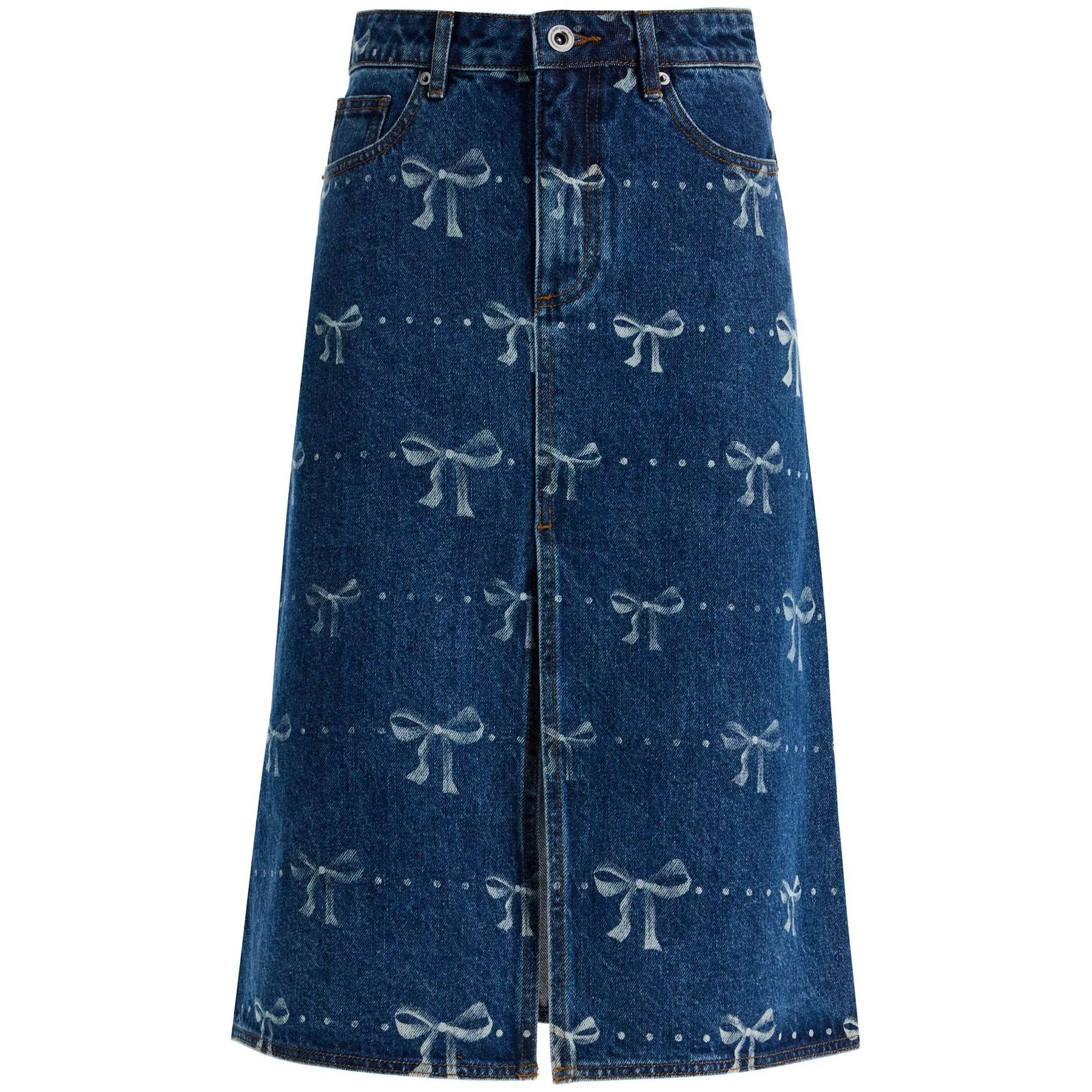 Denim Skirt With Bow Print