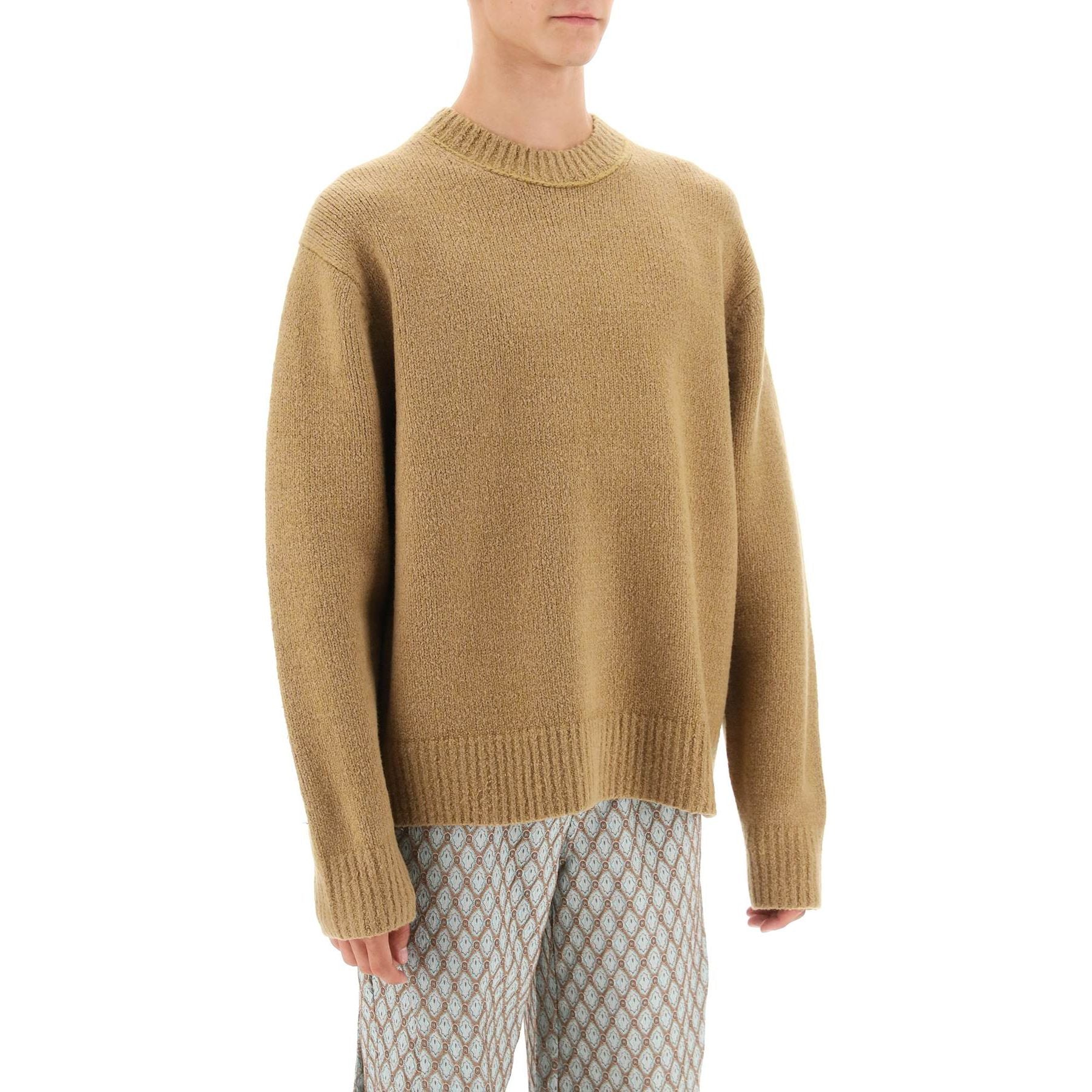 Wool and Cotton Blend Crew Neck Sweater