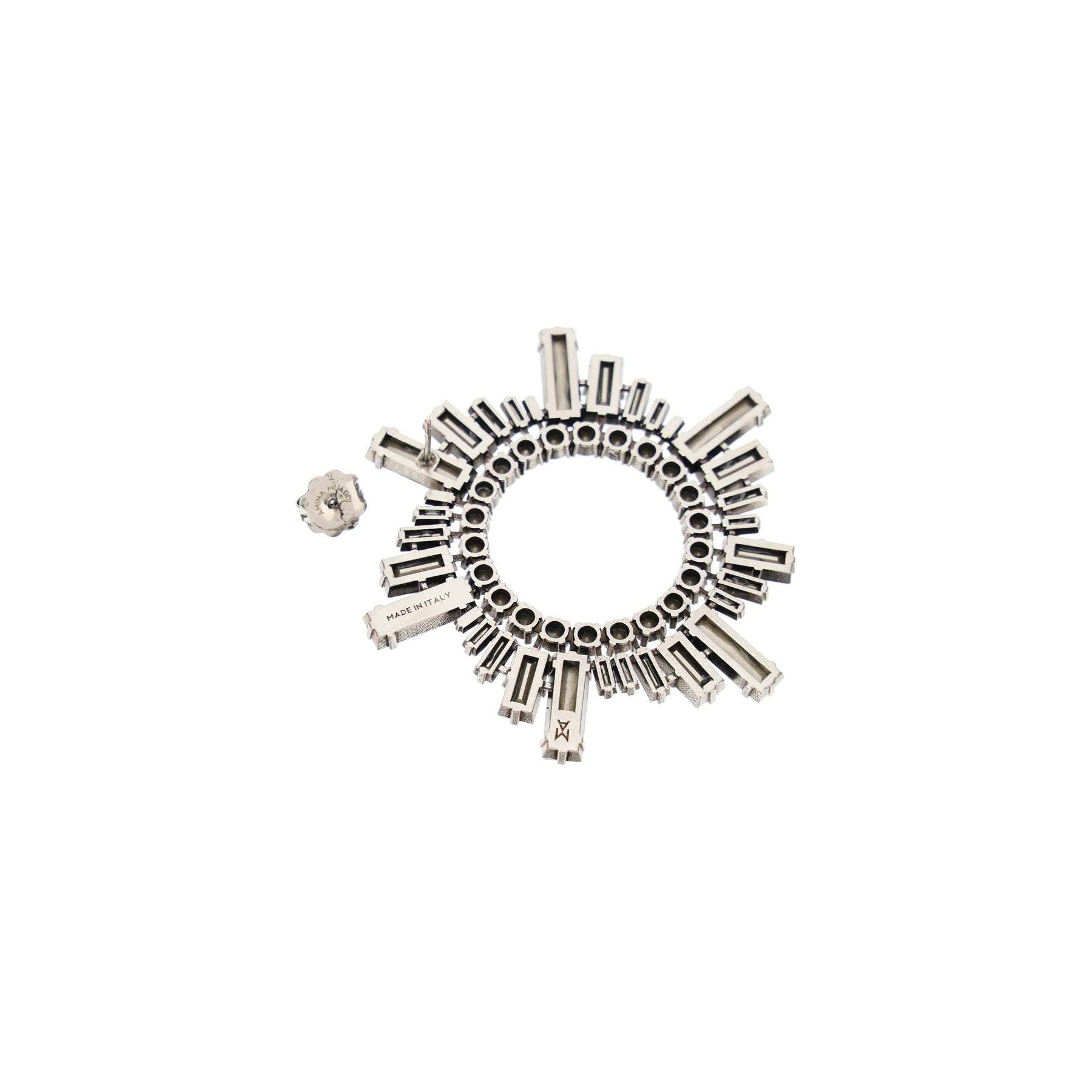 Antiquated Silver Metal Begum Buckle Earrings with Dark Swarovski Crystals