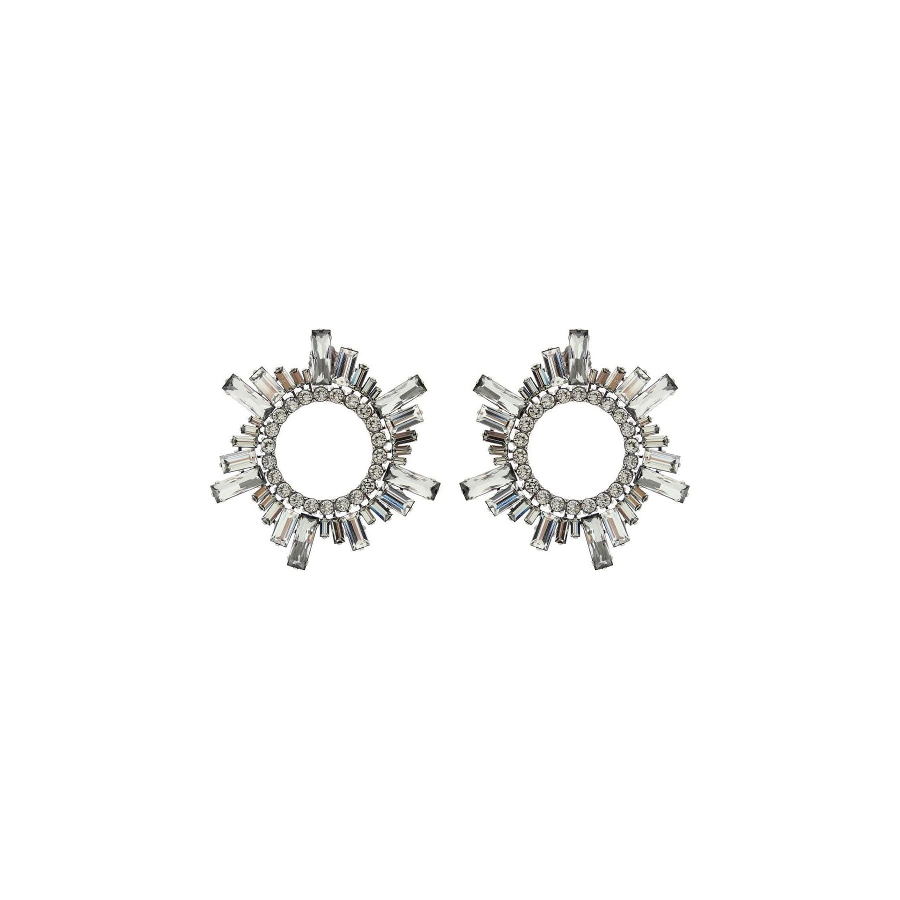 Antiquated Silver Metal Begum Buckle Earrings with Dark Swarovski Crystals