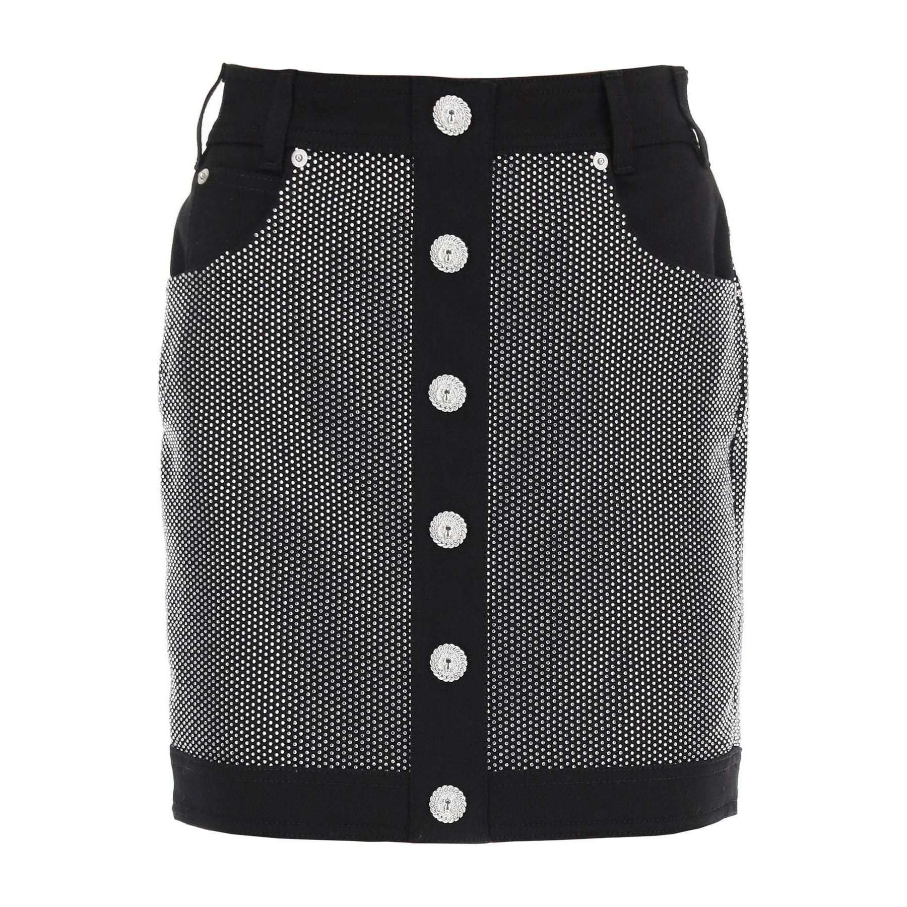 Rhinestone-Studded Denim Mini Skirt
