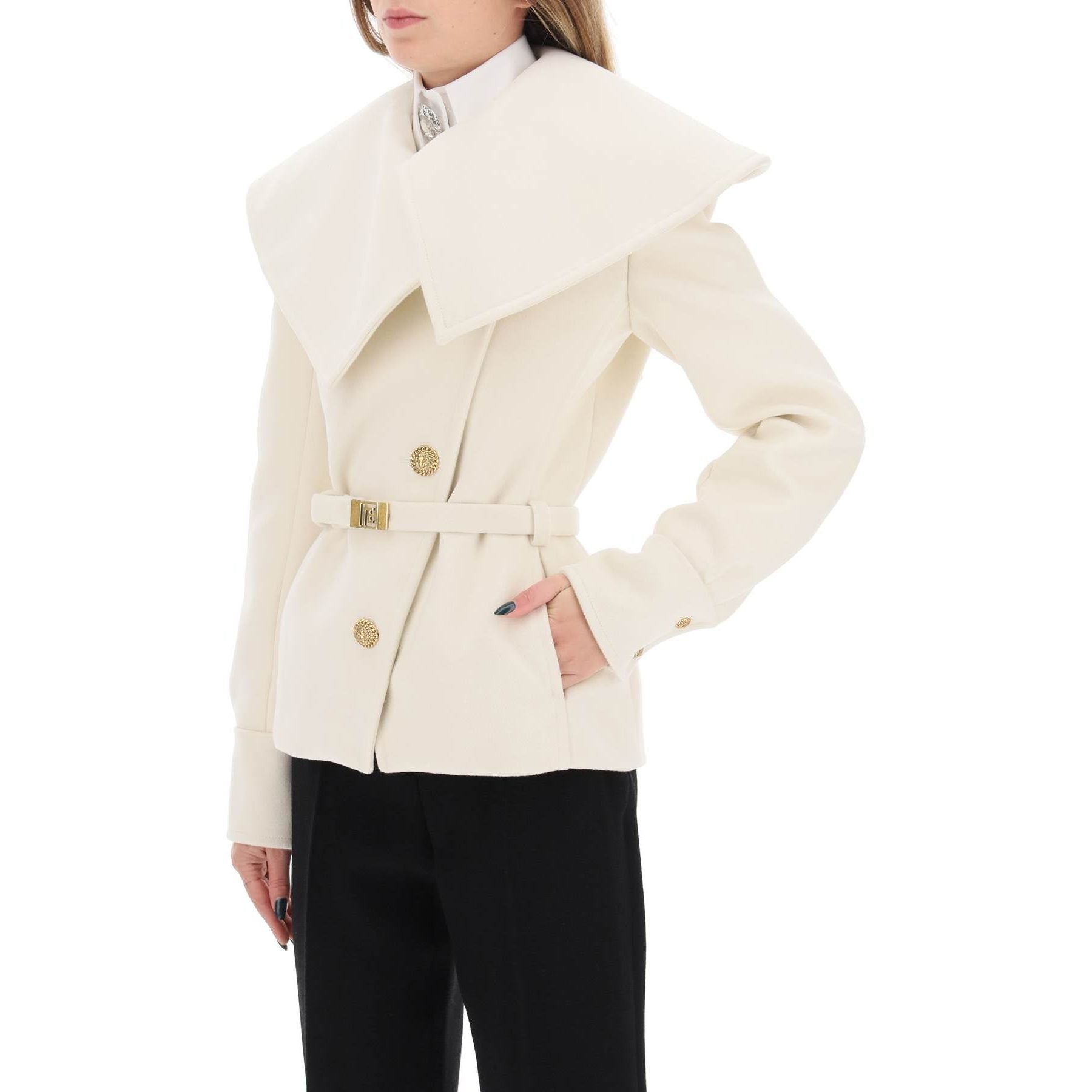 Belted Double-Breasted Wool Peacoat