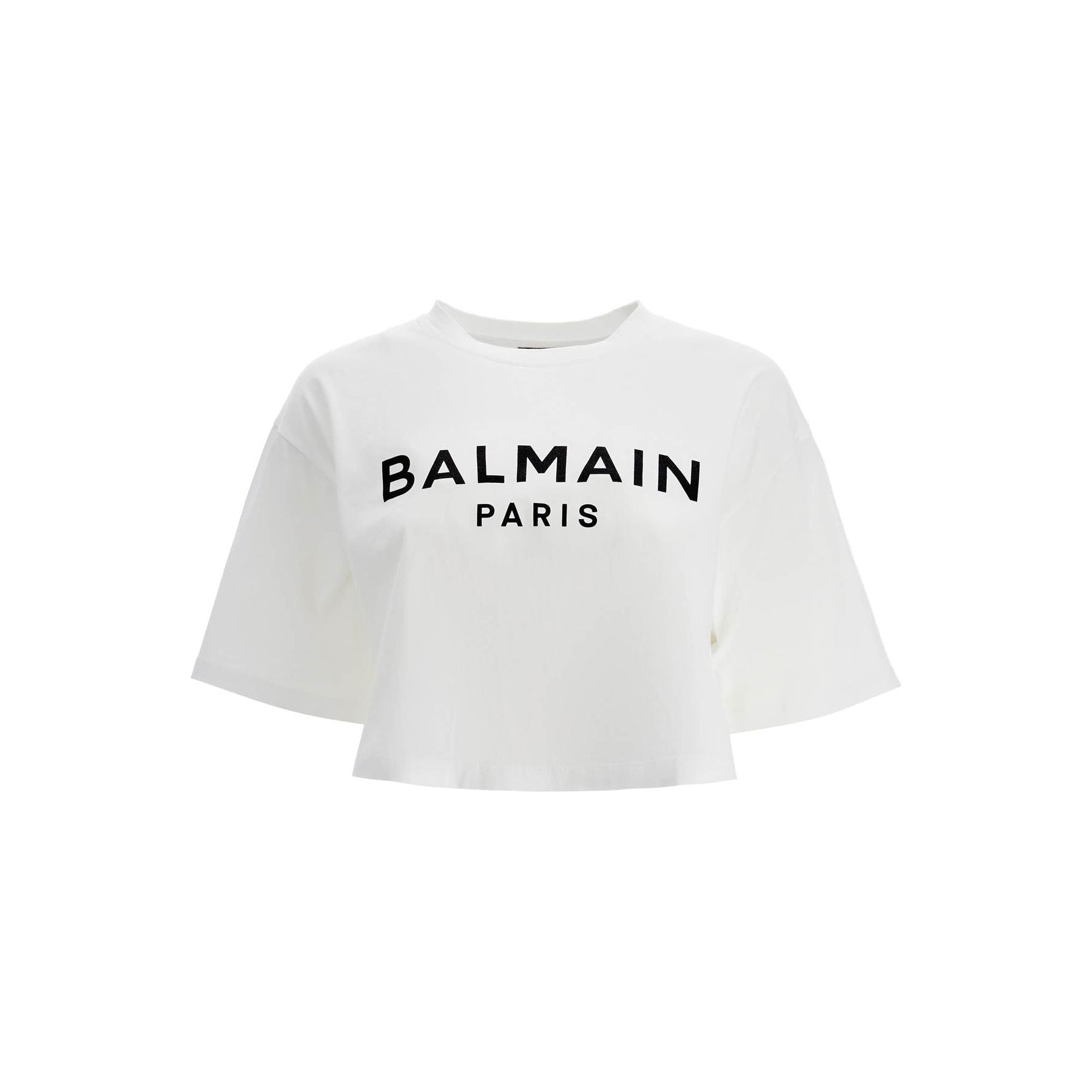 Organic Cotton Balmain Paris Print Cropped T-Shirt