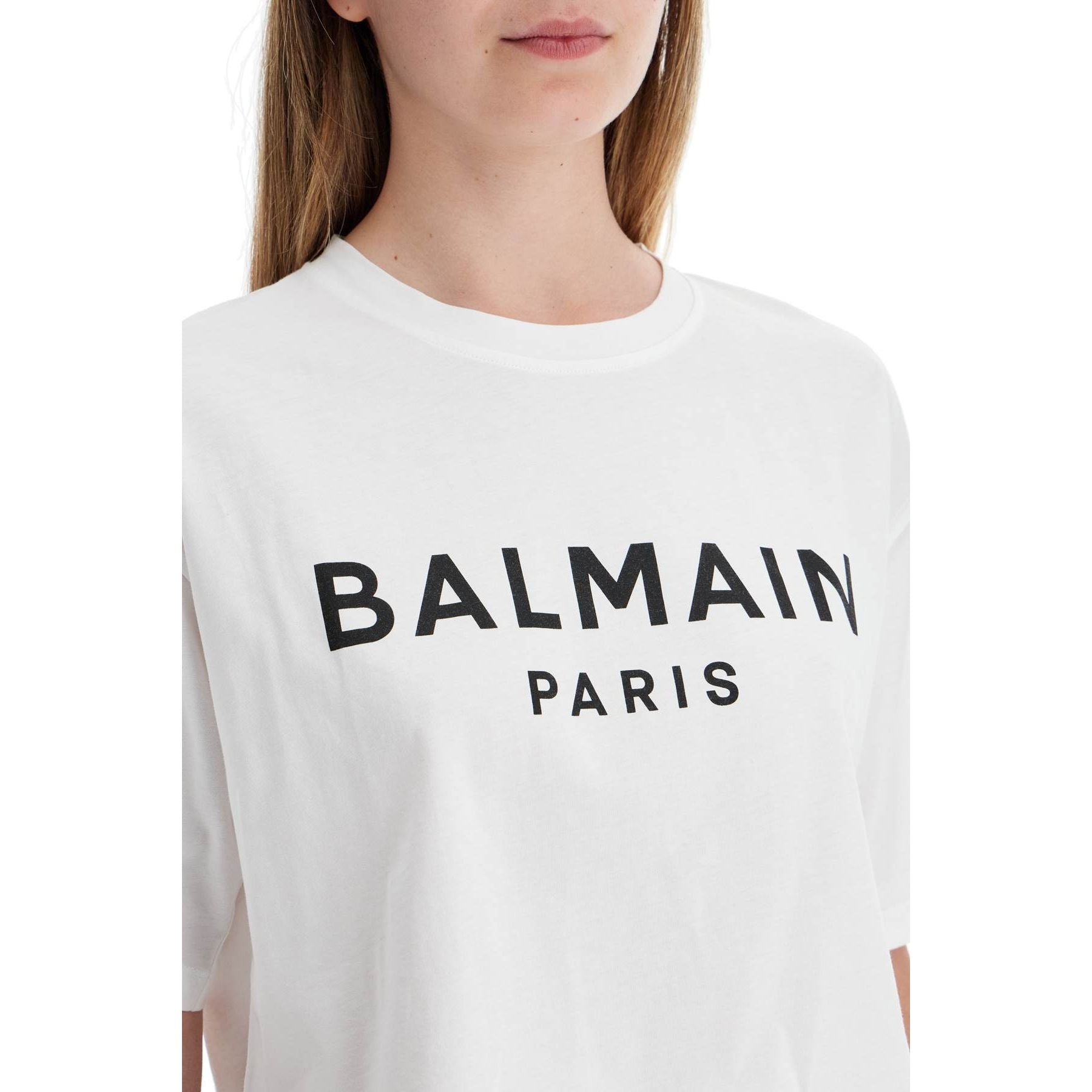 Organic Cotton Balmain Paris Print Cropped T-Shirt