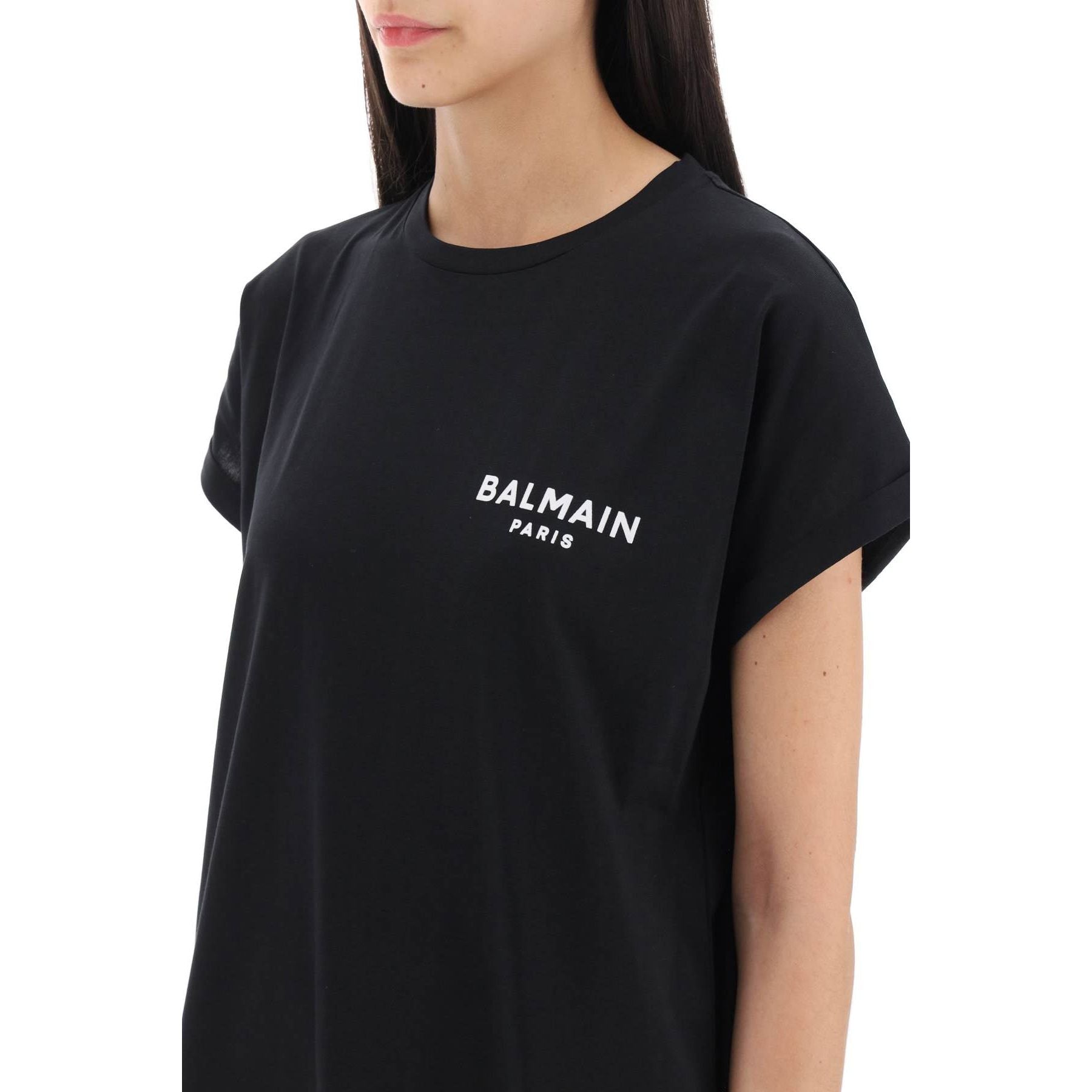 Organic Cotton Flocked Balmain Paris Logo T-Shirt