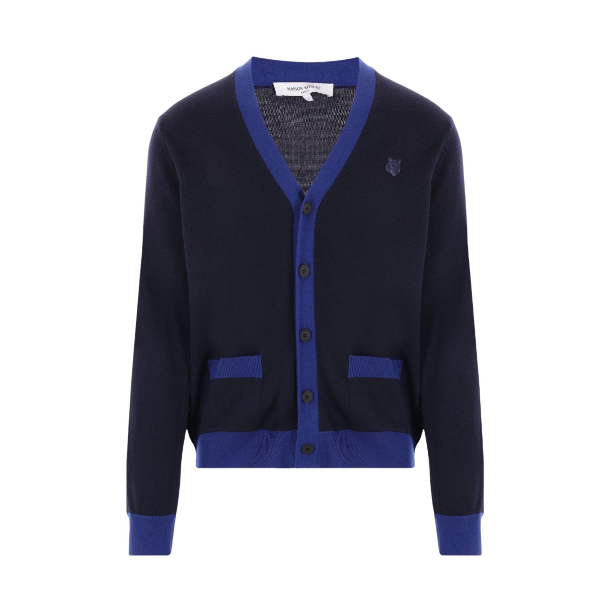 Bold Fox Head Patch Bicolor Wool Cardigan-MAISON KITSUNÉ-JOHN JULIA