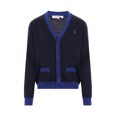 Bold Fox Head Patch Bicolor Wool Cardigan-MAISON KITSUNÉ-JOHN JULIA