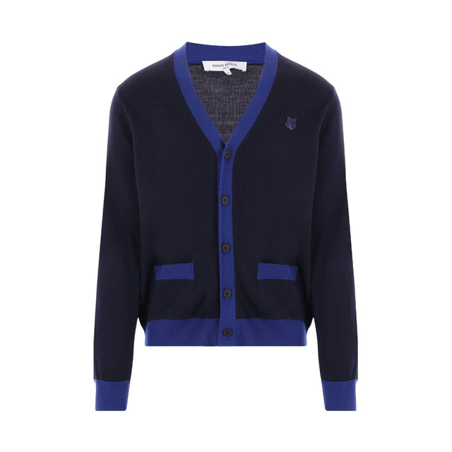 Bold Fox Head Patch Bicolor Wool Cardigan-MAISON KITSUNÉ-JOHN JULIA