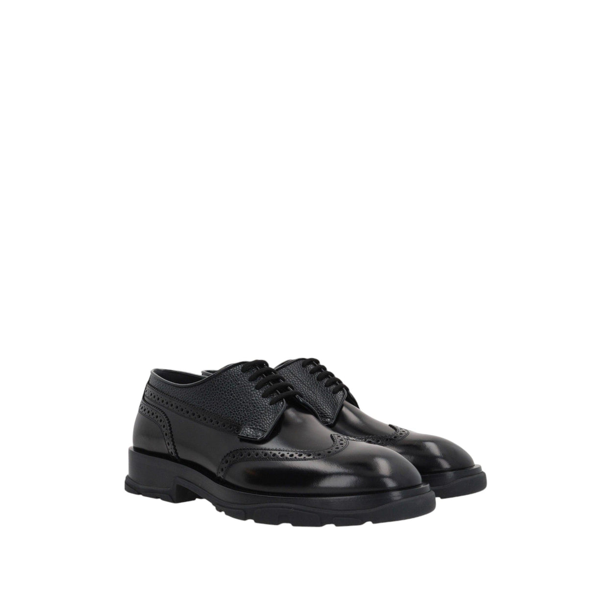 Brushed Textured Leather Derby Shoes-ALEXANDER MCQUEEN-JOHN JULIA