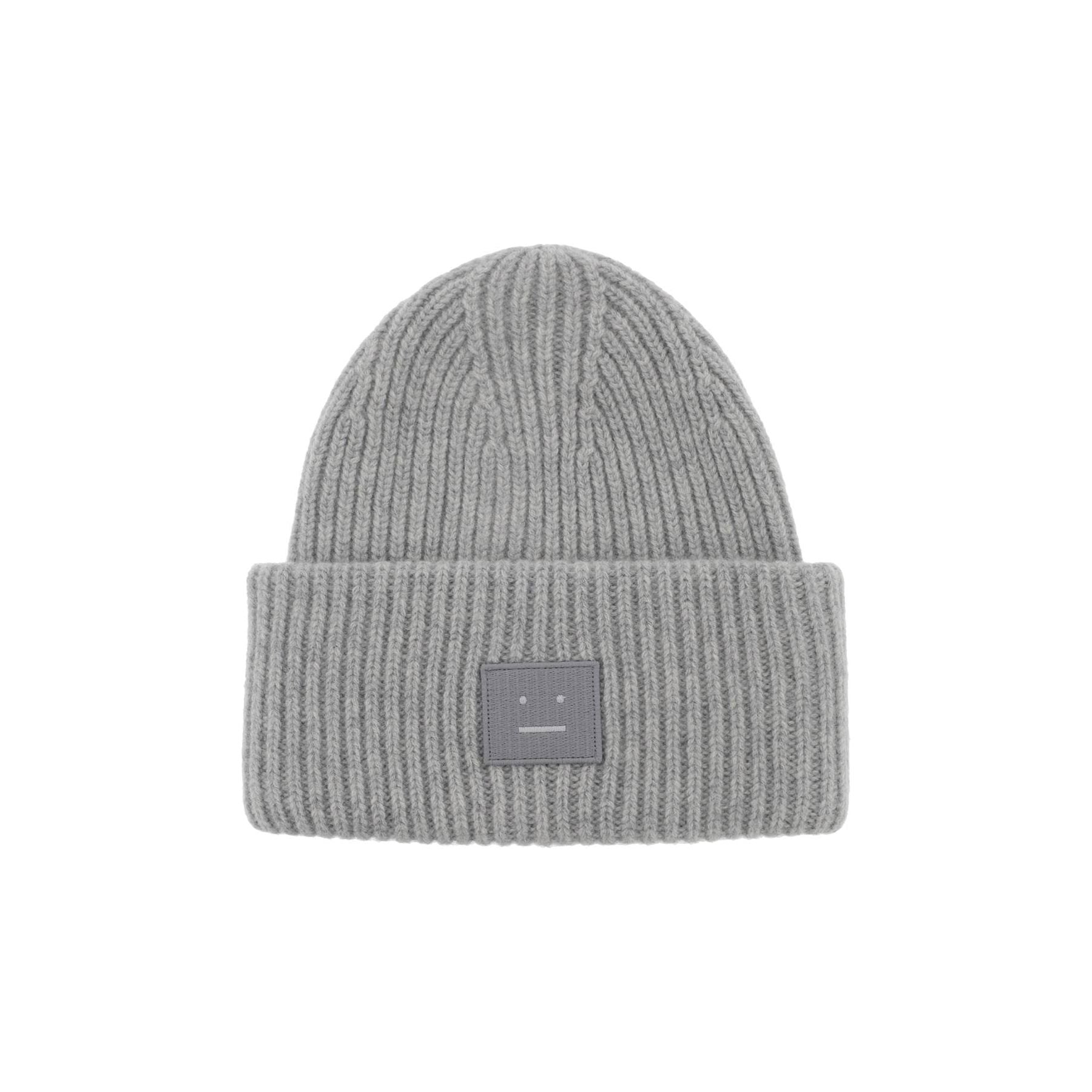 Large Face Patch Wool Knit Beanie Hat