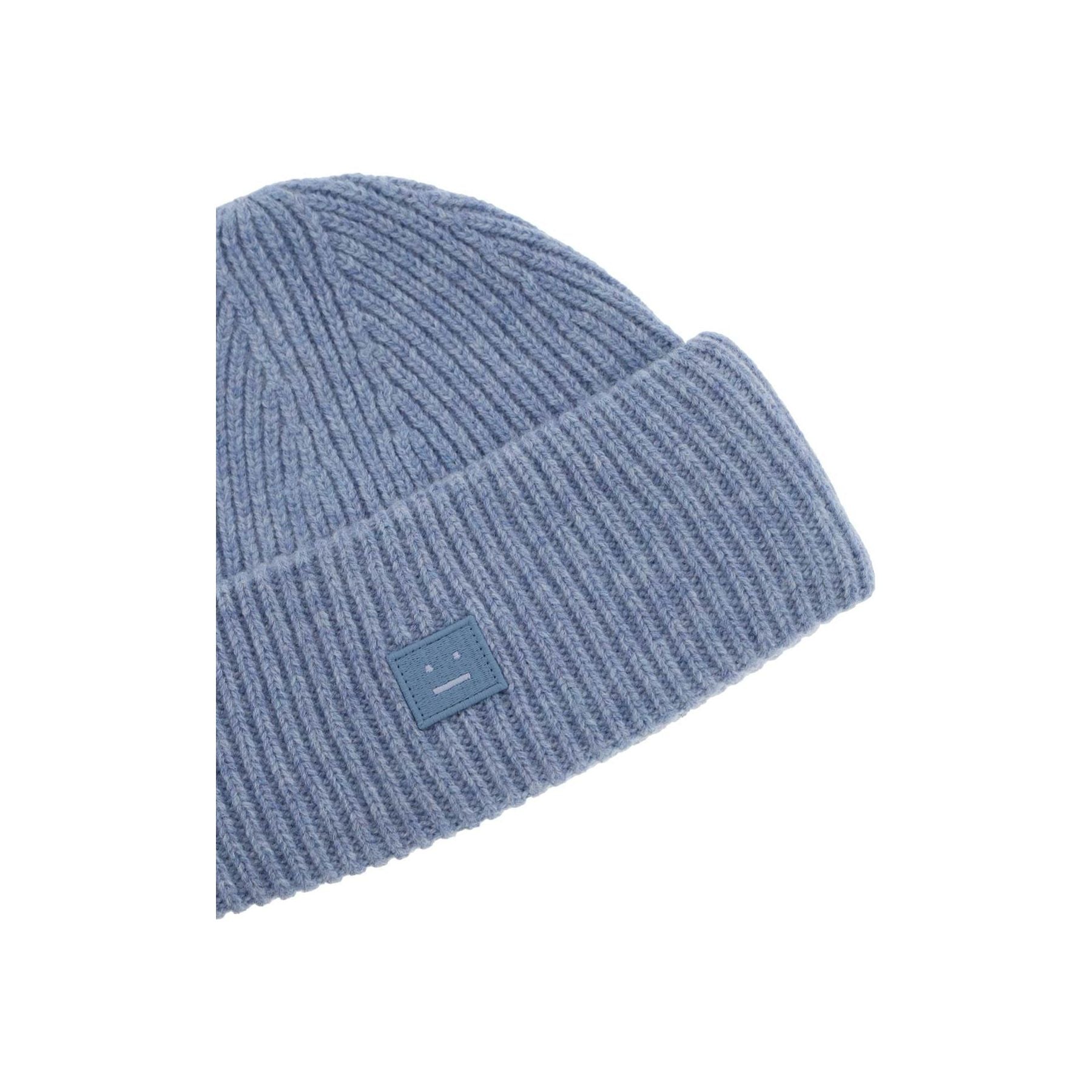 Small Face Patch Wool Knit Beanie Hat