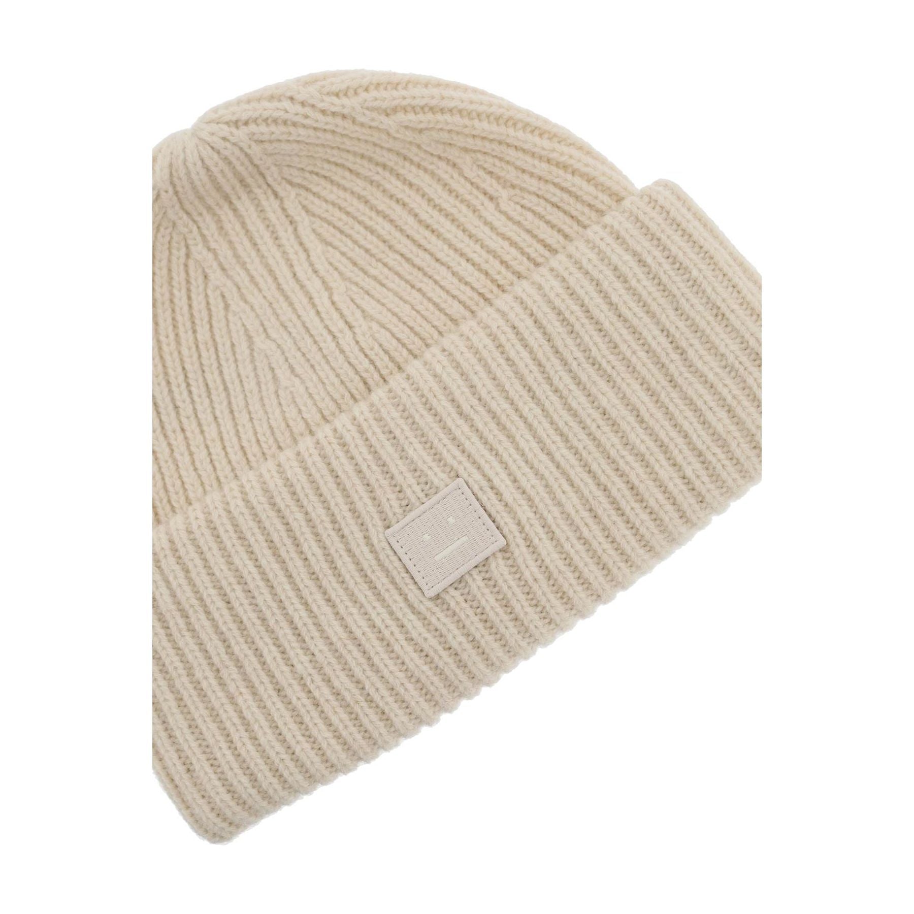 Small Face Patch Wool Knit Beanie Hat