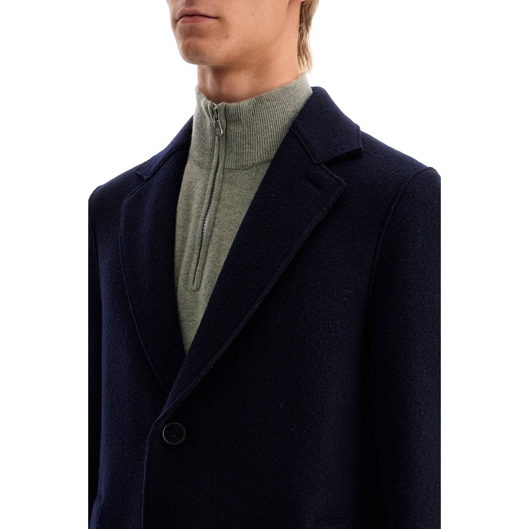 Single-breasted Wool Coat In Boiled