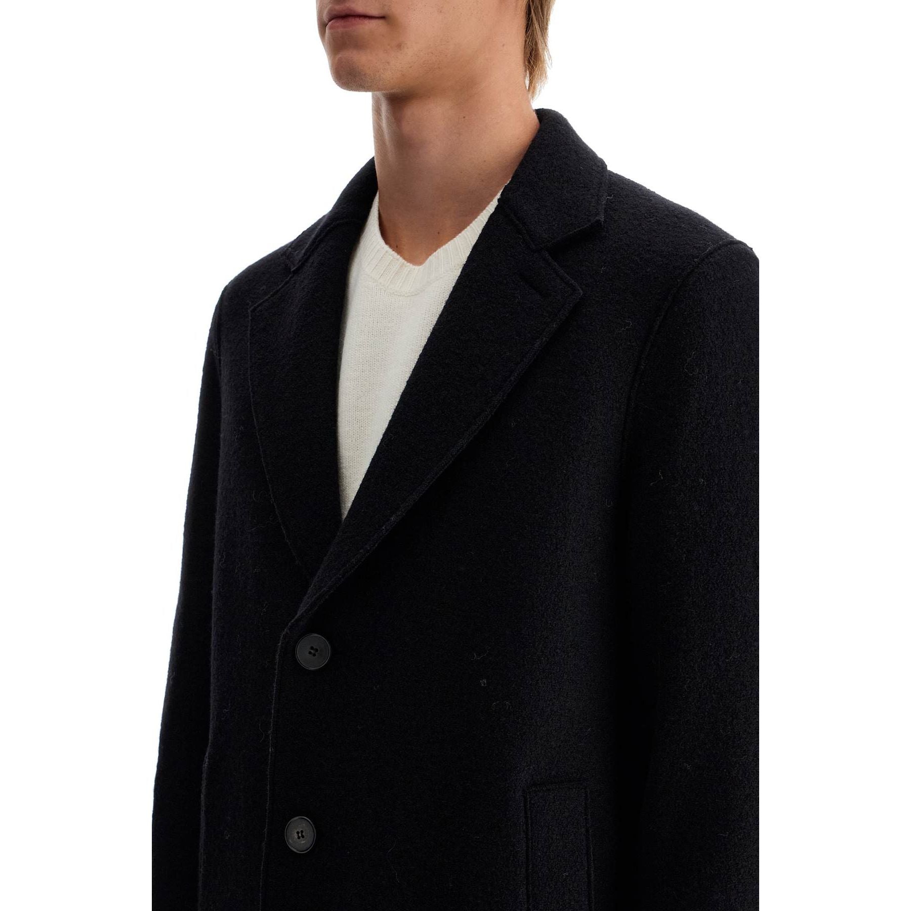 Single-breasted Wool Coat In Boiled