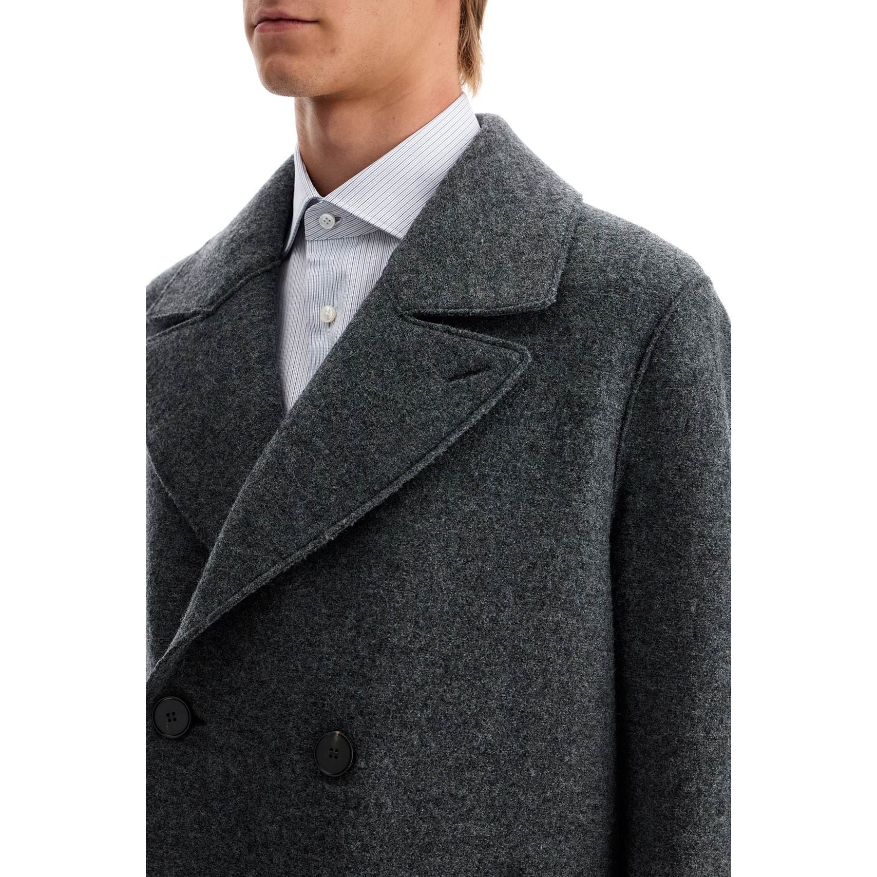 Double-breasted Wool Coat In Boiled