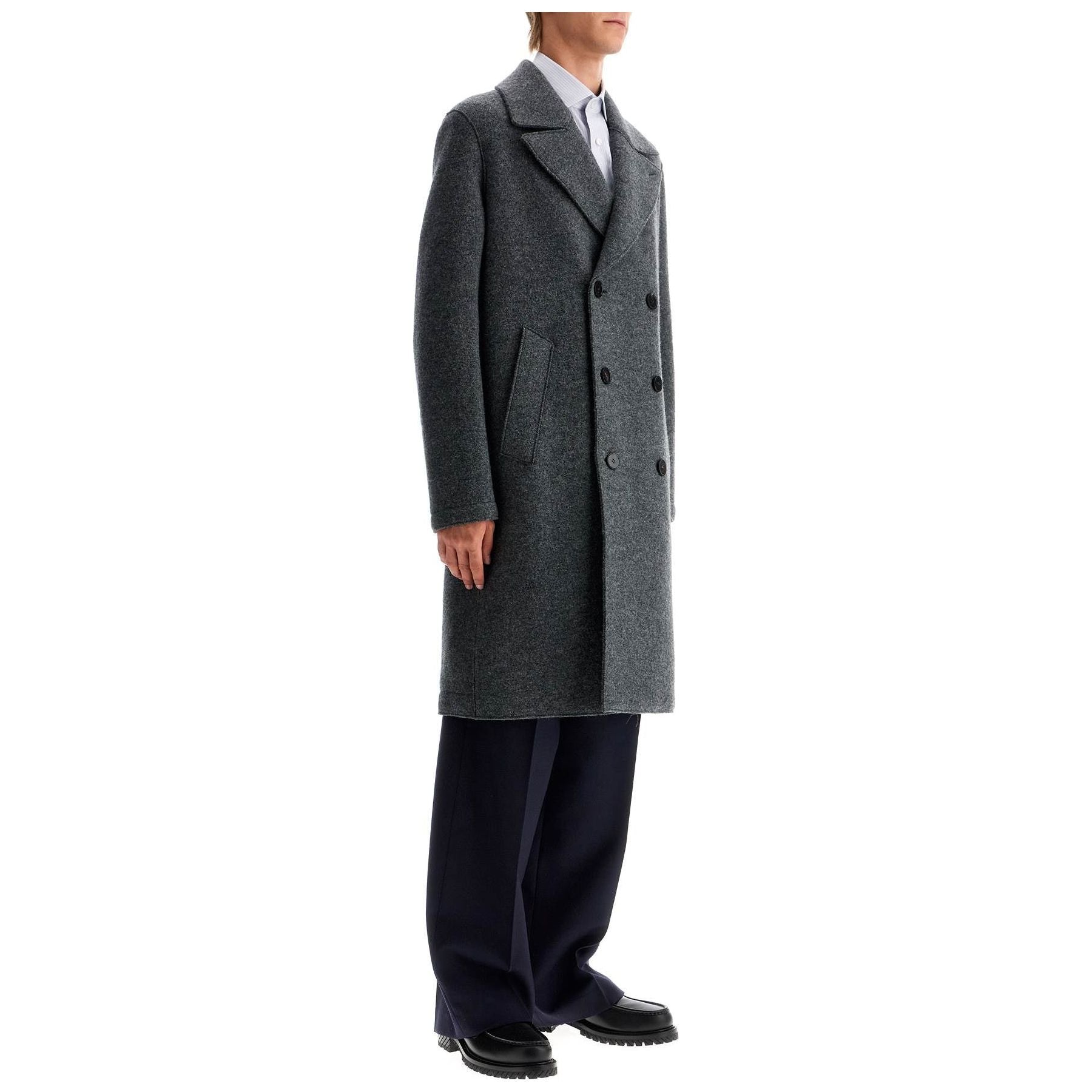 Double-breasted Wool Coat In Boiled