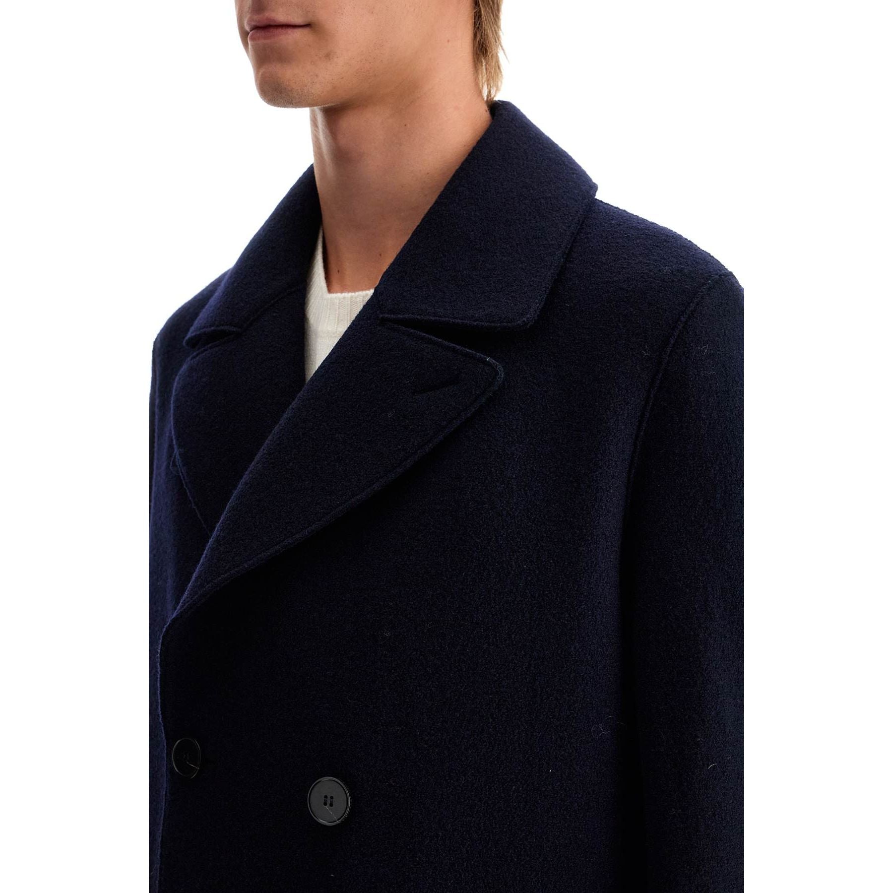 Double-breasted Wool Coat In Boiled