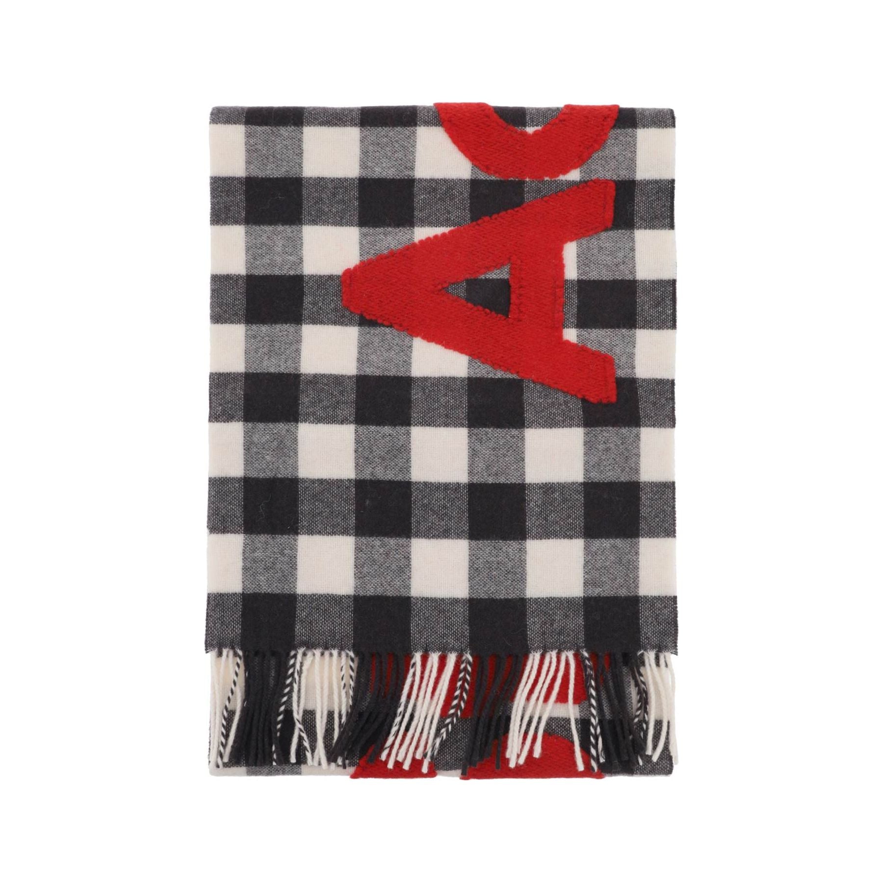 Carbon Grey Red Check Logo Scarf