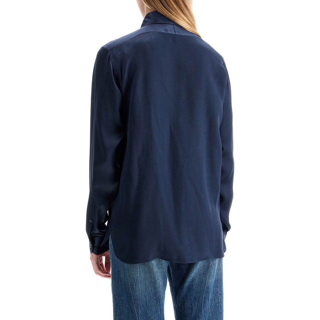 Silk Charmeuse Blouse Shirt Fluid Pleated Front Button Closure