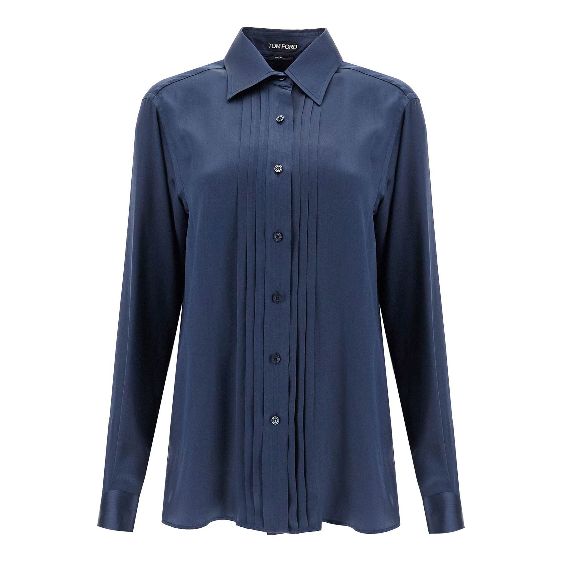 Silk Charmeuse Blouse Shirt Fluid Pleated Front Button Closure