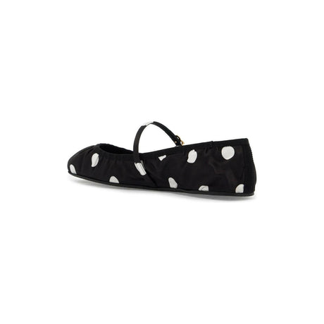 Printed Polka Dot Satin Ballerina Flats.