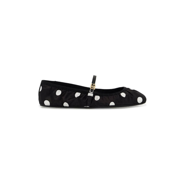 Printed Polka Dot Satin Ballerina Flats.